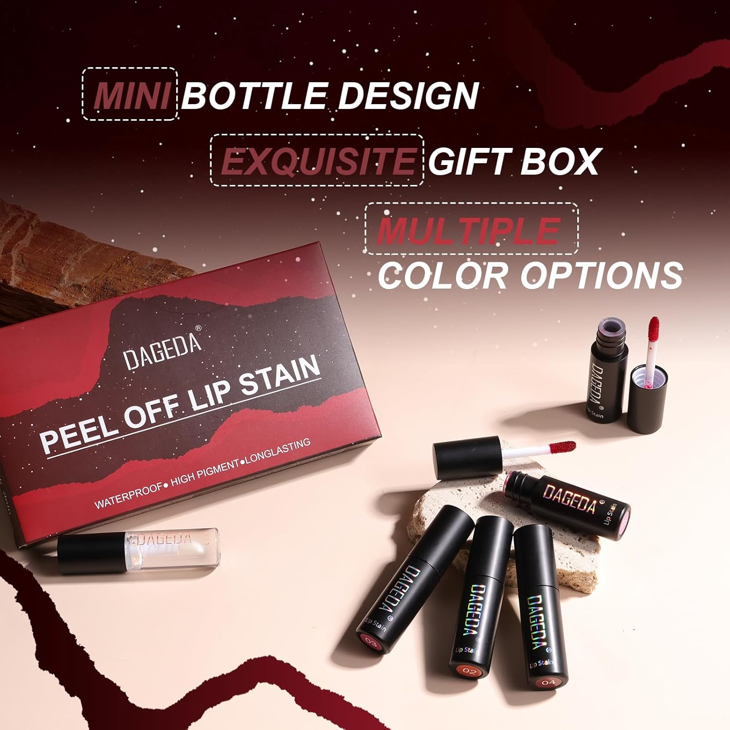 DAGEDA 5 Colors Peel off Lip Stain Set,Tattoo Lip Stain Tint with Moisturizing Lip Oil, Highly Pigmented,Waterproof Long-Lasting Peel off Lip Liner Stain,Matte Finish Lip Makeup image number 4