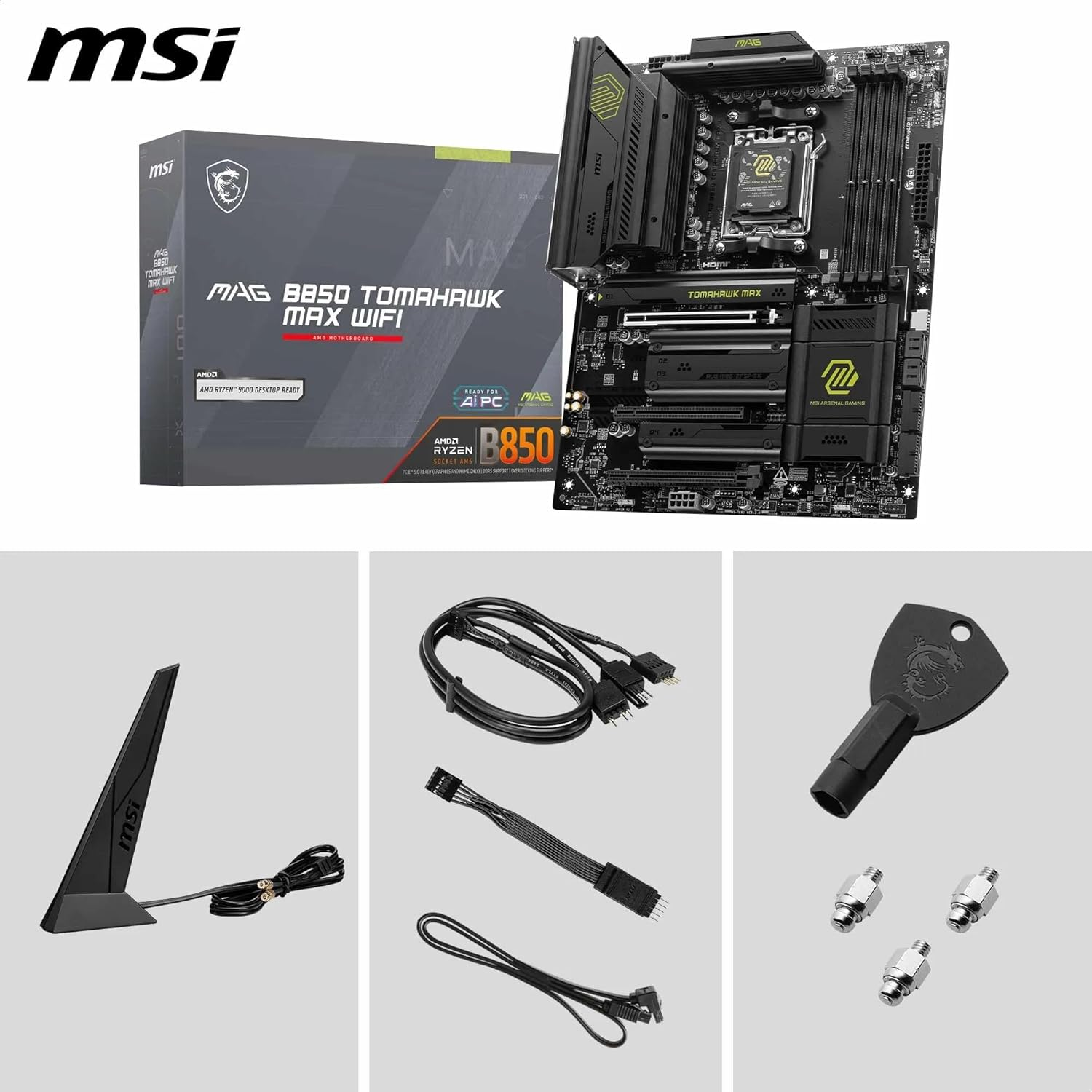 MSI MAG B850 Tomahawk MAX Wifi Motherboard, ATX - Supports AMD Ryzen 9000/8000 / 7000 Processors, AM5-80A SPS VRM, DDR5 Memory Boost 8400+ Mt/S (OC), Pcie 5.0 X16, M.2 Gen5, Wi-Fi 7, 5G LAN image number 6