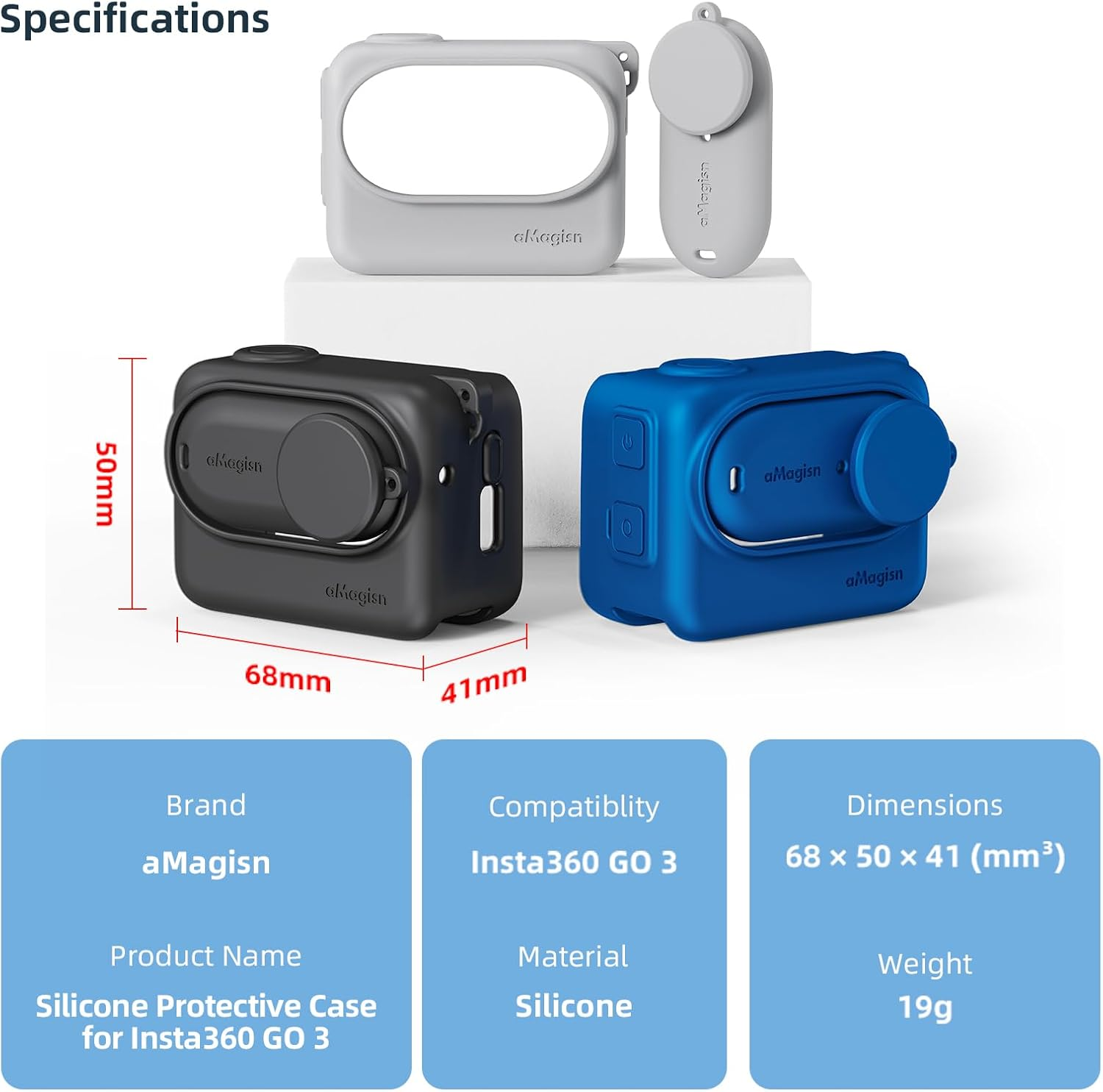 Fenmaru Protective Case for Insta360 GO 3, Insta 360 Go 3 Silicone Case Accessories - Grey image number 4