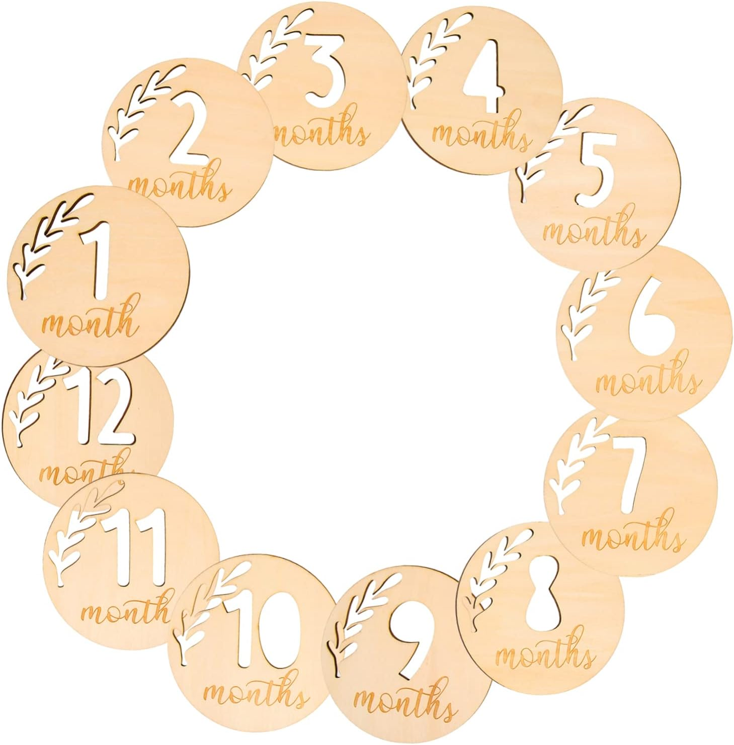 SUPVOX 12Pcs Hollowed Wooden Monthly Cards Baby Milestone Photo Props Infant Growth Announcement Newborn Baby Shower Commemorative Set image number 3