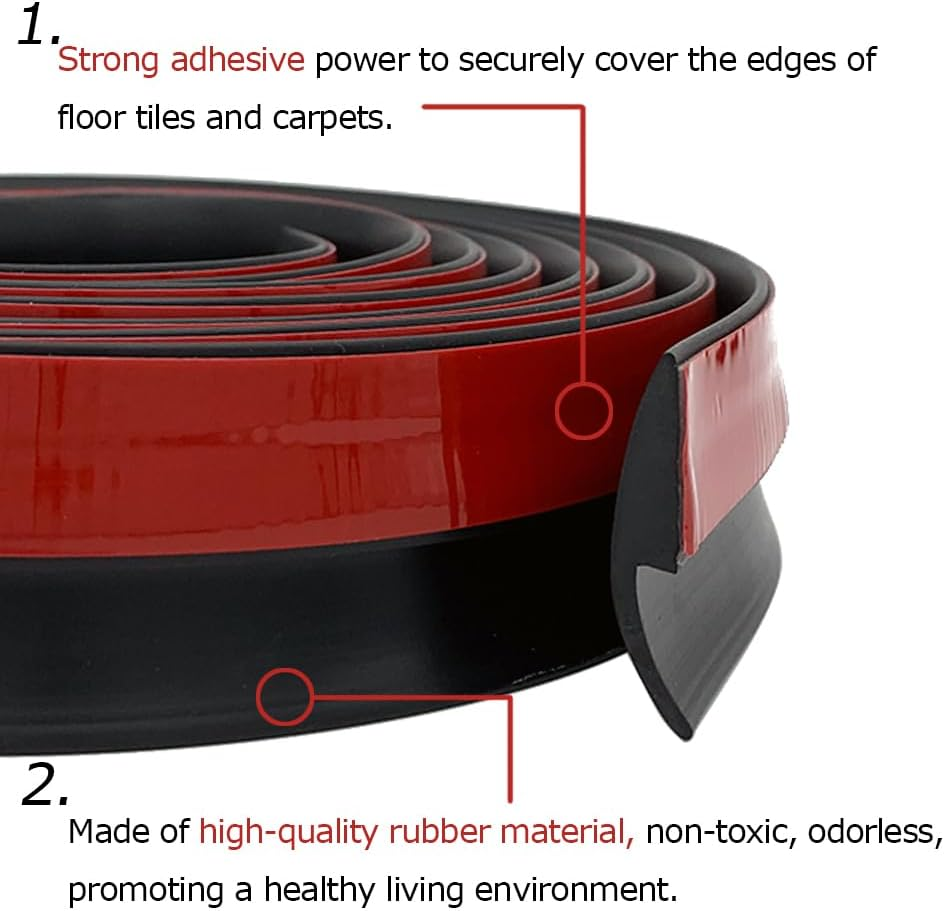 Aroilder Carpet Floor Transition Strip 10Ft, Self-Adhesive Carpet to Tile Transition Edging Trim Suitable for Doorways Threshold, Cover Height within 5Mm &ndash; Black