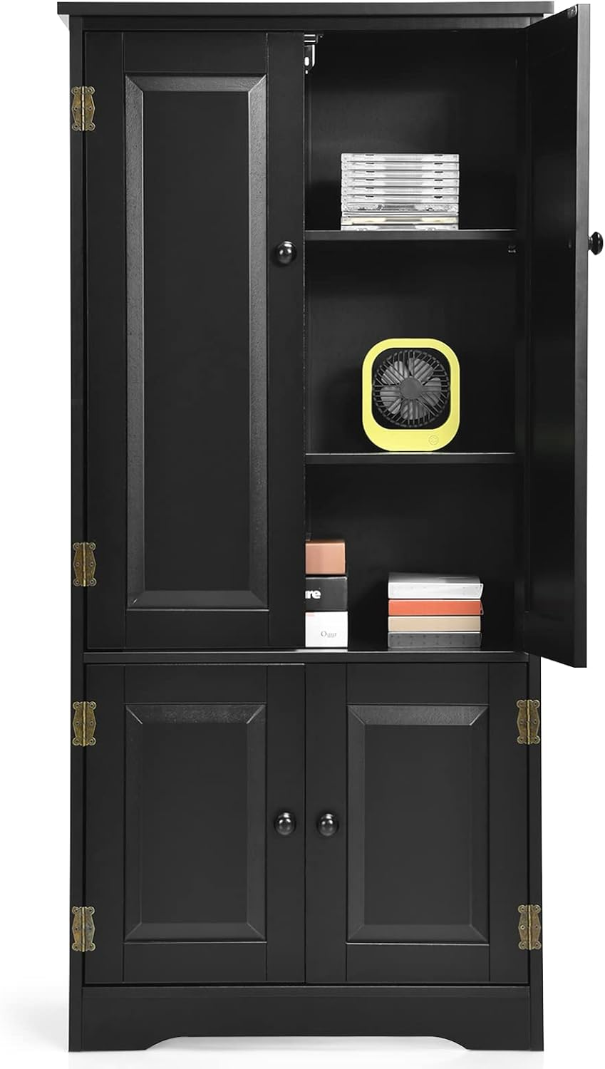 Giantex Freestanding Floor Cabinet, Pantry Cabinet Wooden Cupboard Organizer, Adjustable Shelf & Anti-Tilt Design, Sideboard Buffet Cabinet for Bedroom Bathroom Living Room, Ivory