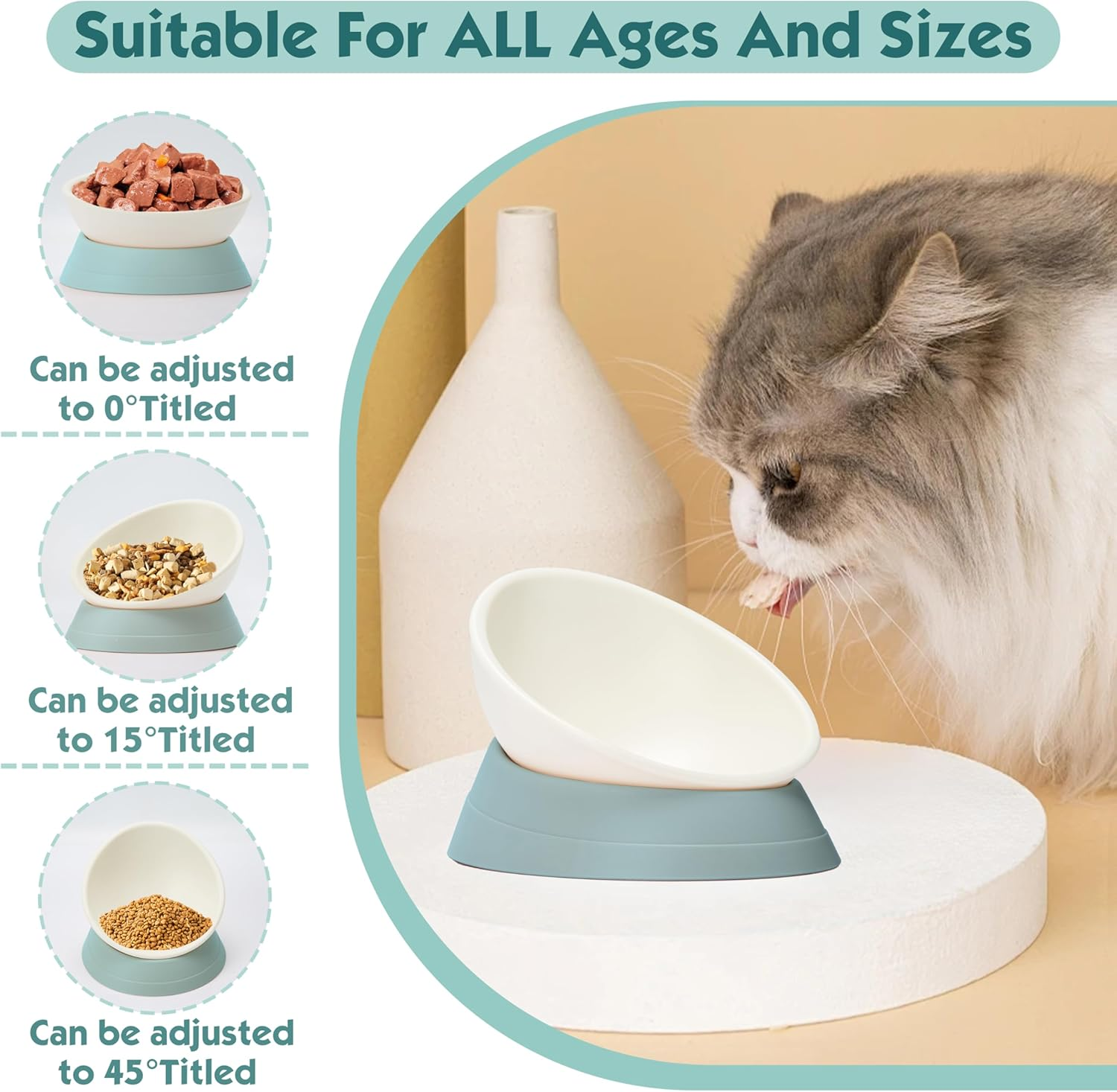 French Bulldog Food Bowl- Slanted Tilted Pug Food Water Bowl,Cat Bowl- Feeder for Frenchie/Shih Tzu/Flat Faced Small Dogs/Puppies/Cats (Green, 2 Cup) image number 3