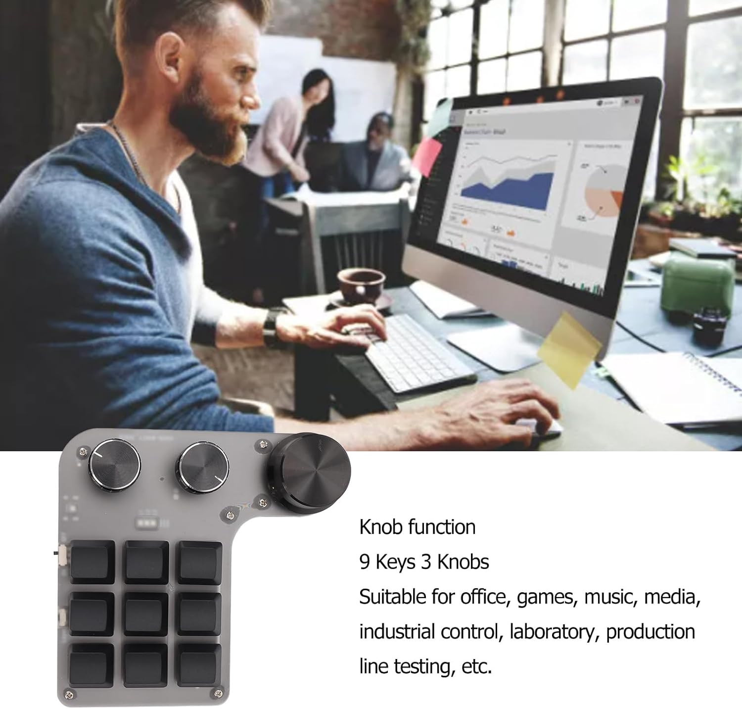 One Handed Macro Mechanical Keyboard, 9 Keys 3 Knobs Programmable Macro Keyboard, USB Wireless Dual Mode Gaming Keypad, For image number 4