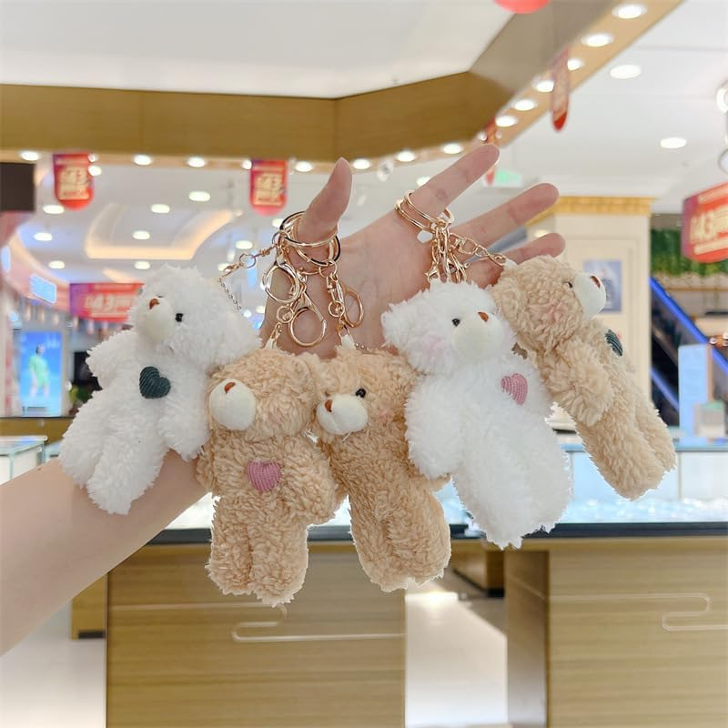 Junfamilee Brown Bear Plush Keychain, Stuffed Animals Bag Pendant, Kawaii Plush Rabbit Keychain, DIY Trinket Dog Plush Keyring Car Keychain Heart Teddy Bears ，Car Keychains Car Accessories, Brown image number 2