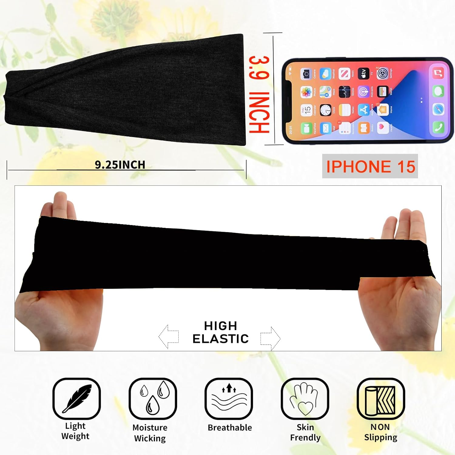 RITOPER Black Workout Head Bands for Women'S Hair, Buttery Soft Non Slip Wide Thick Headbands, Solid Headband Hair Bands for Yoga, Running, Spa Day, Sports, Travel, Fashion - Black image number 4