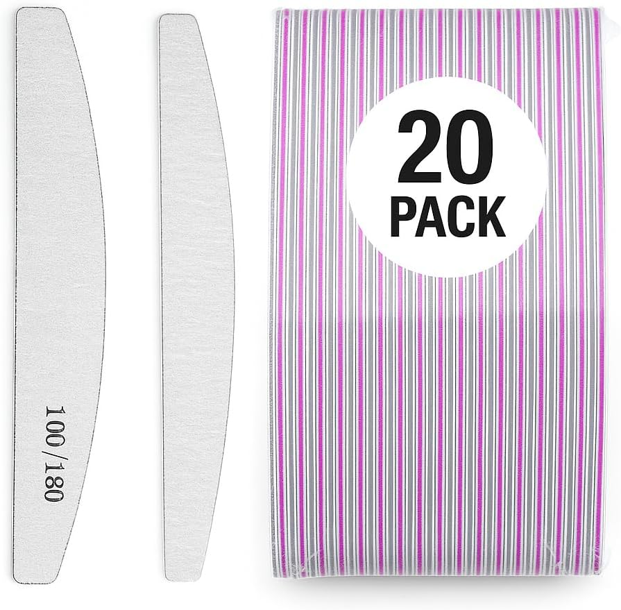 Nail Files 20-Pack Half Moon 100/180 Grit &ndash; Professional Double-Sided Emery Boards for Natural & Acrylic Nails &ndash; Washable, Durable & Reusable Manicure Tools image number 5