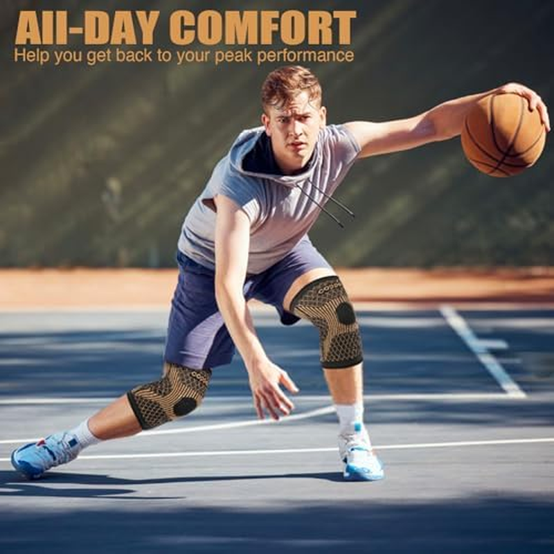 Copper Knee Braces for Women and Men - 2 Pack Compression Knee Sleeve for Knee Pain and Recovery Support, Arthritis, Meniscus Tear, Knee Support for Running, Workout Sports image number 4