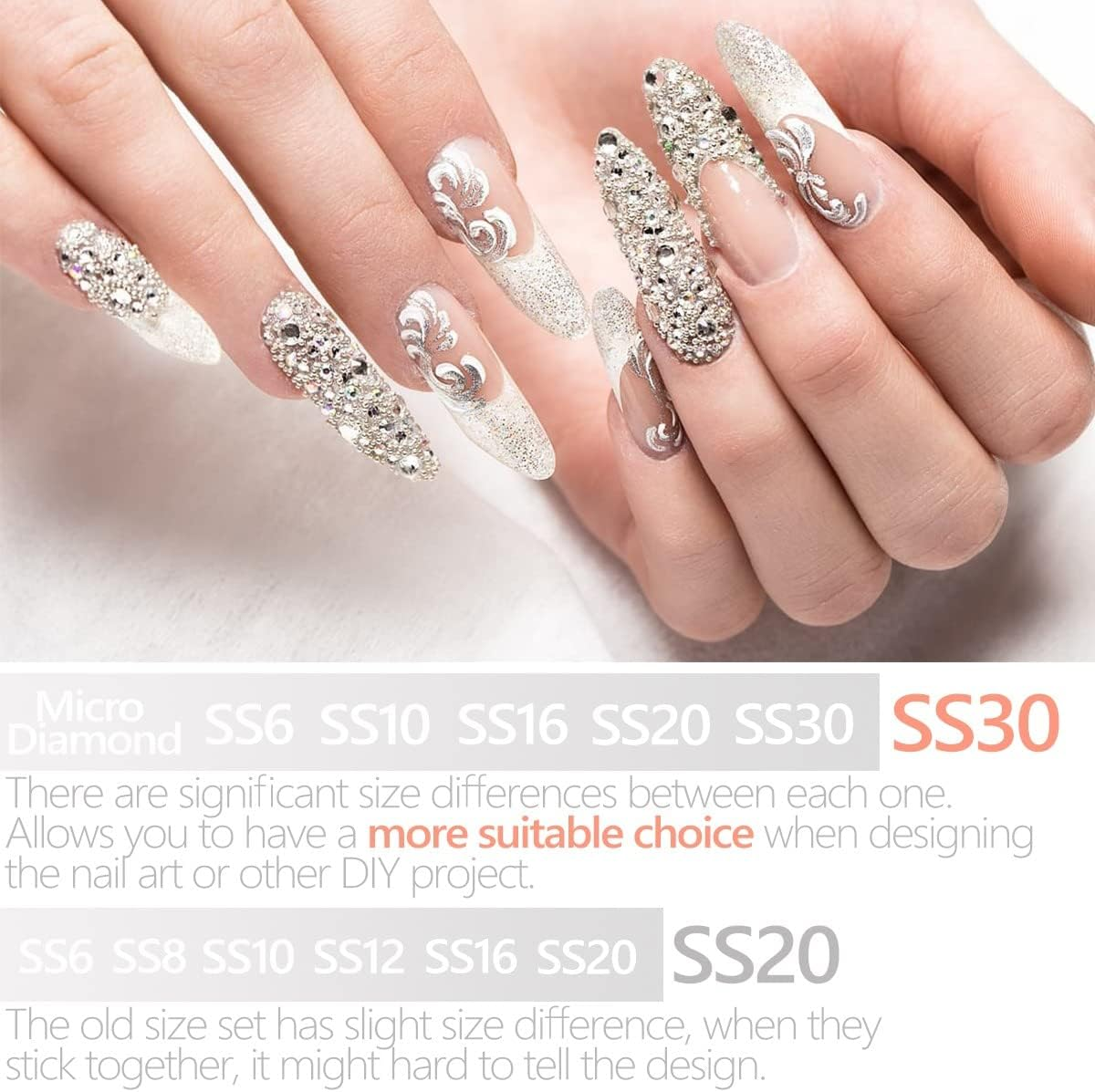 Qiipii 4010Pcs Nail Art Rhinestones Kit Crystal White Flatback Rhinestones 6 Sizes (1.6-6.1 Mm) up to SS30 round Clear Crystal Nail Gems Stones with Picking Pen, Tweezer for Nail DIY Craft Eyes Face - Blue image number 7