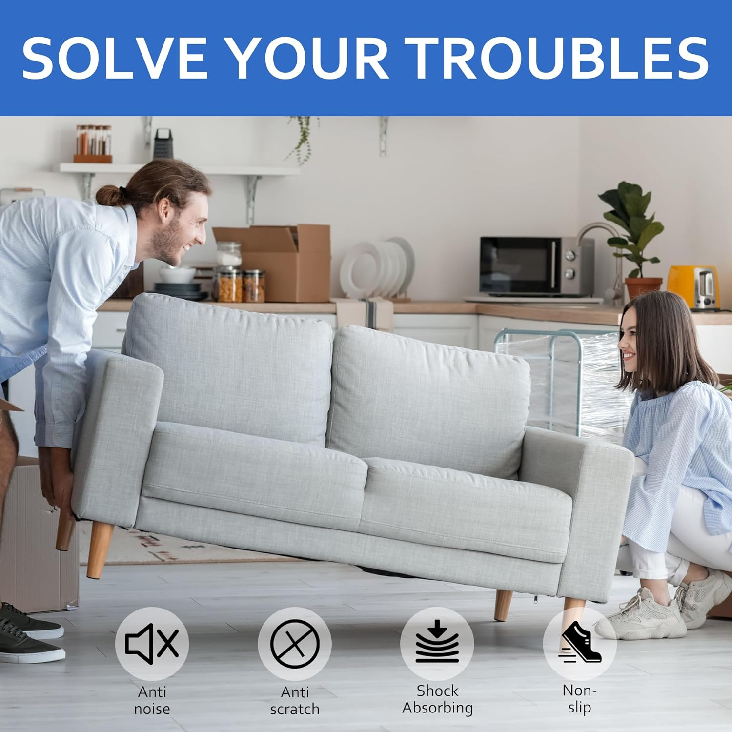 Silicone Furniture Pads, 5" X 40" Non Slip Furniture Pads anti Skid Pads Non Slip Self Adhesive Cuttable Silicone Tape Silicone Strip Roll for Protecting Hardwood Floors Chair Wall Protector - Black image number 2