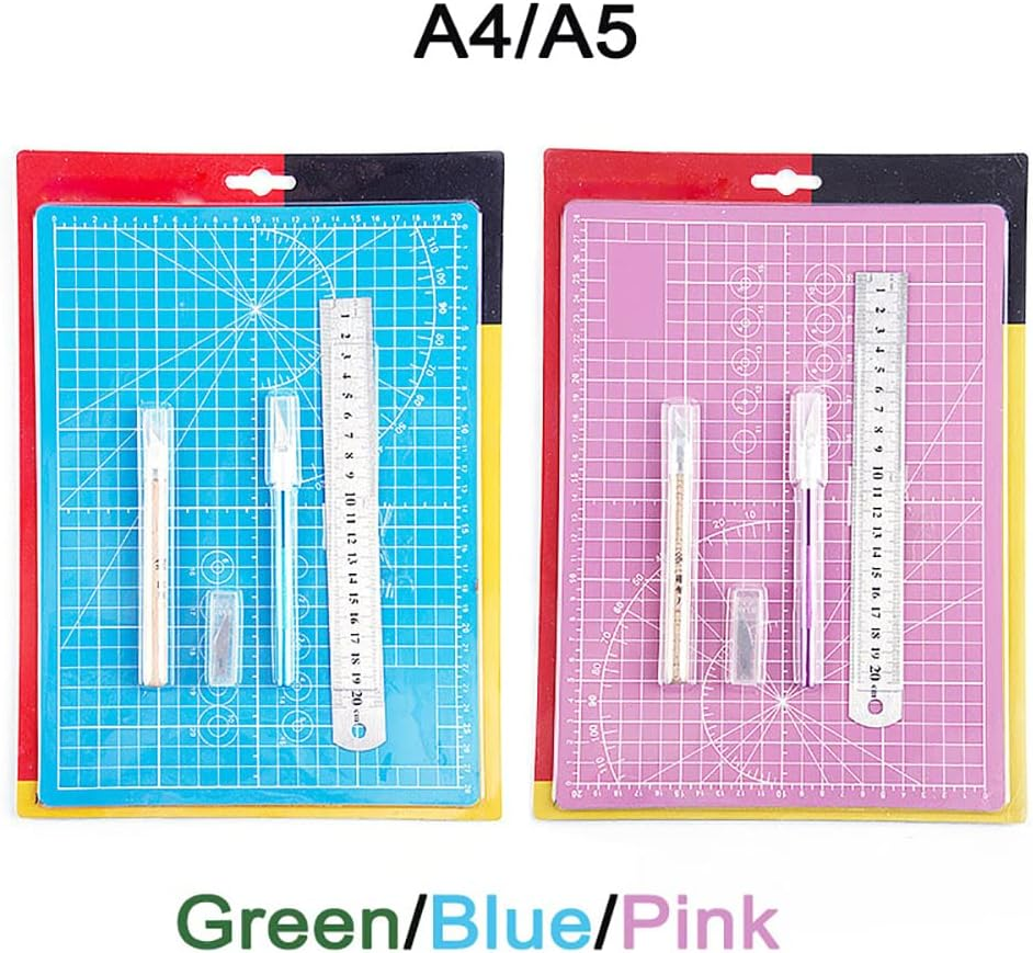 A5 Craft Cutting Mat Set, Cutting Stencil Knife Set with Cutting Mat, Ruler and Utility Knife, DIY Craft Tool Set for Model Making, Crafting, Sewing (Blue)