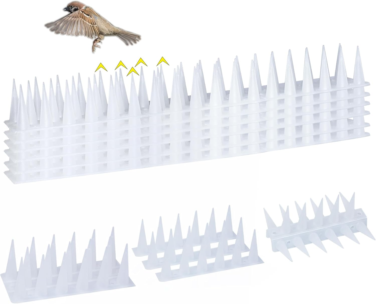 KOKMEYA Bird Spikes, 6.5FT Outdoor Bird Deterrent Spikes Device for Birds Pigeon Woodpecker Squirrel Raccoon Cat, Plastic Bird Deterrent for Outside, Patio, Roof, Sill, Fascia (Clear, 6Pcs) image number 6