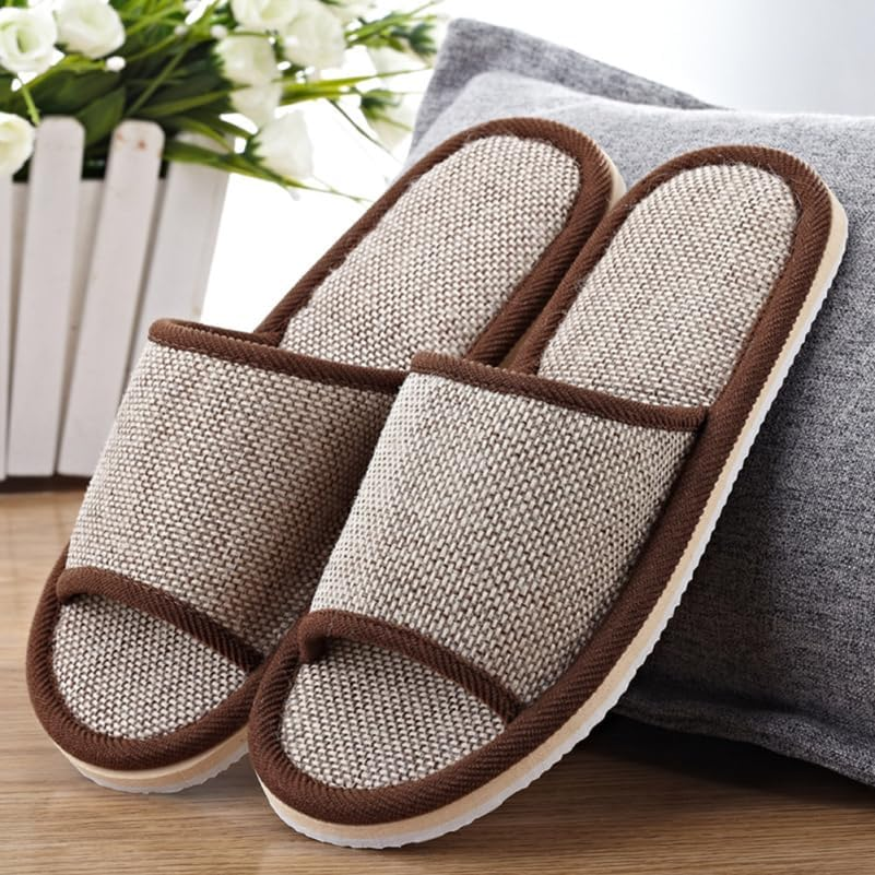 Baluue 2 Pairs Linen Slippers Slip Cotton Flax Open Toe Slippers for Home Hotel Use Lightweight Beige Comfortable Cotton Blend for Indoor Living, Size 39-40