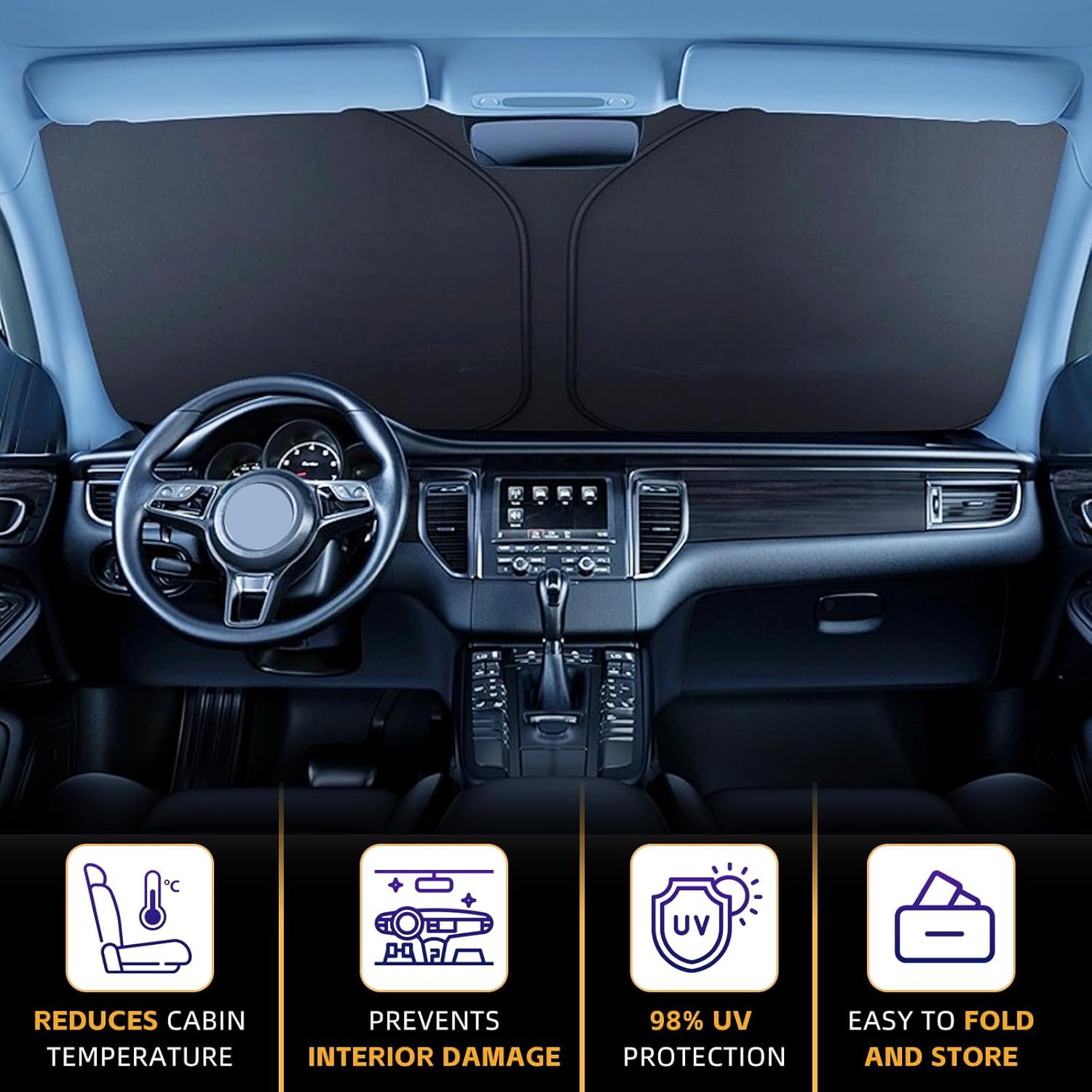 Windshield Sun Shade for Audi Q5 2018-2025 Double Layer 240T Front Window Shade Custom Fit Q5 SQ5 Premium, Premium Plus, Prestige Crossover SUV Sun Visor Foldable Shade Blocks UV Rays Accessories image number 4