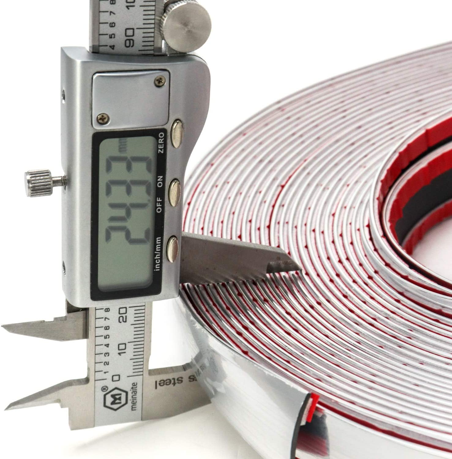 QWORK 1" Wide 40 Feet Chrome Molding Trim, Car Auto Truck Side Exterior Edge Lip Protect Sticker DIY Exterior Decoration for Bumper Door Guard Protection, Car Scratchproof image number 3