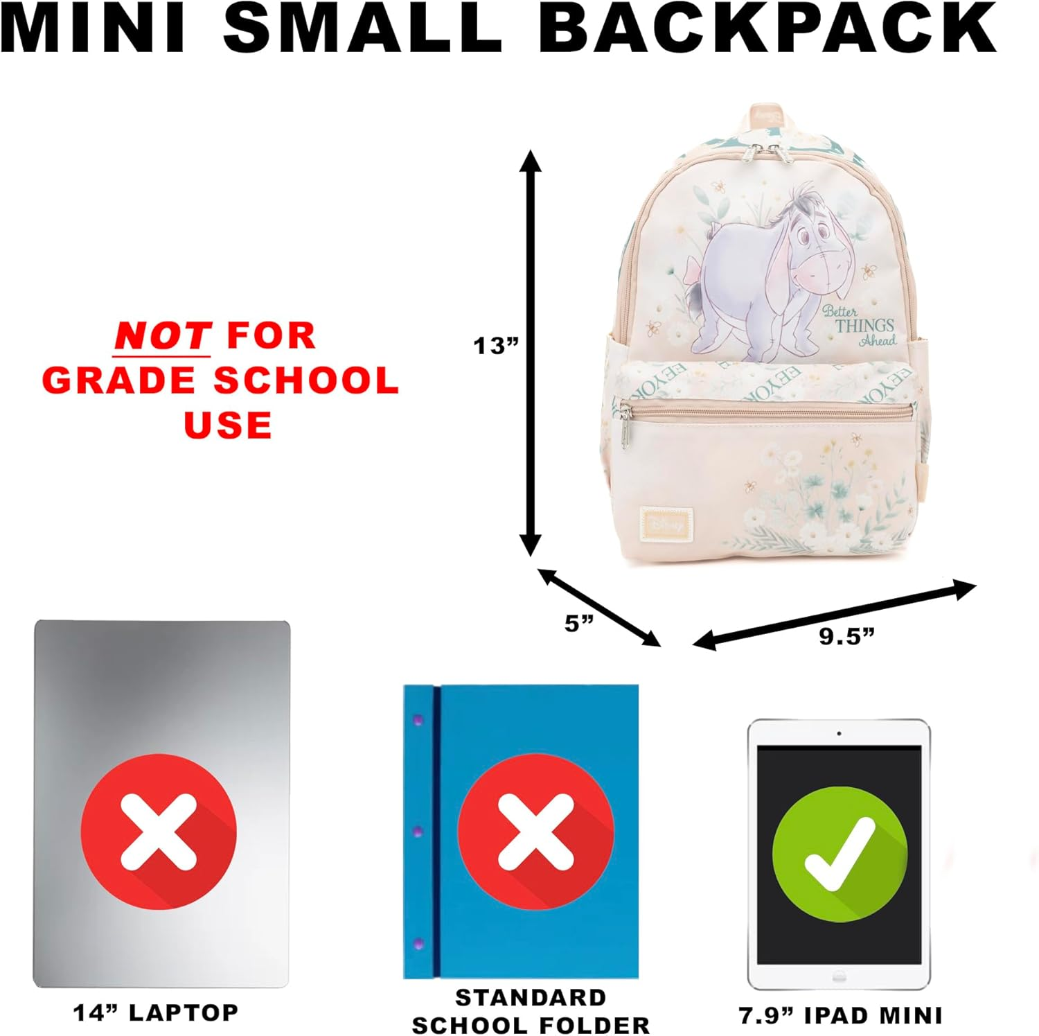 Wondapop - Winnie the Pooh - Eeyore 13"" Nylon Daypack, Beige, Beige, One Size, Daypack image number 6