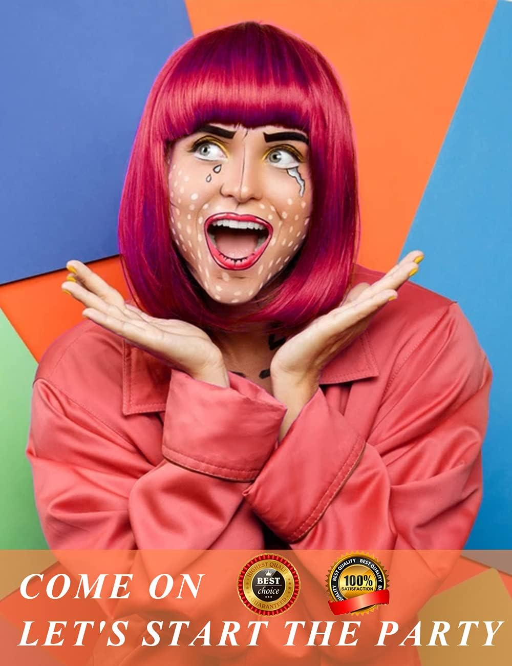 LOHO MAGICA 9 Pack Colored Wigs, Funky Colorful Wigs, Short Bob Hair Wigs, Neon Party Wig, Cosplay Wig with Rimless Heart Shape Sunglasses - One Size for All Women Adults Halloween Costume Night Club image number 3