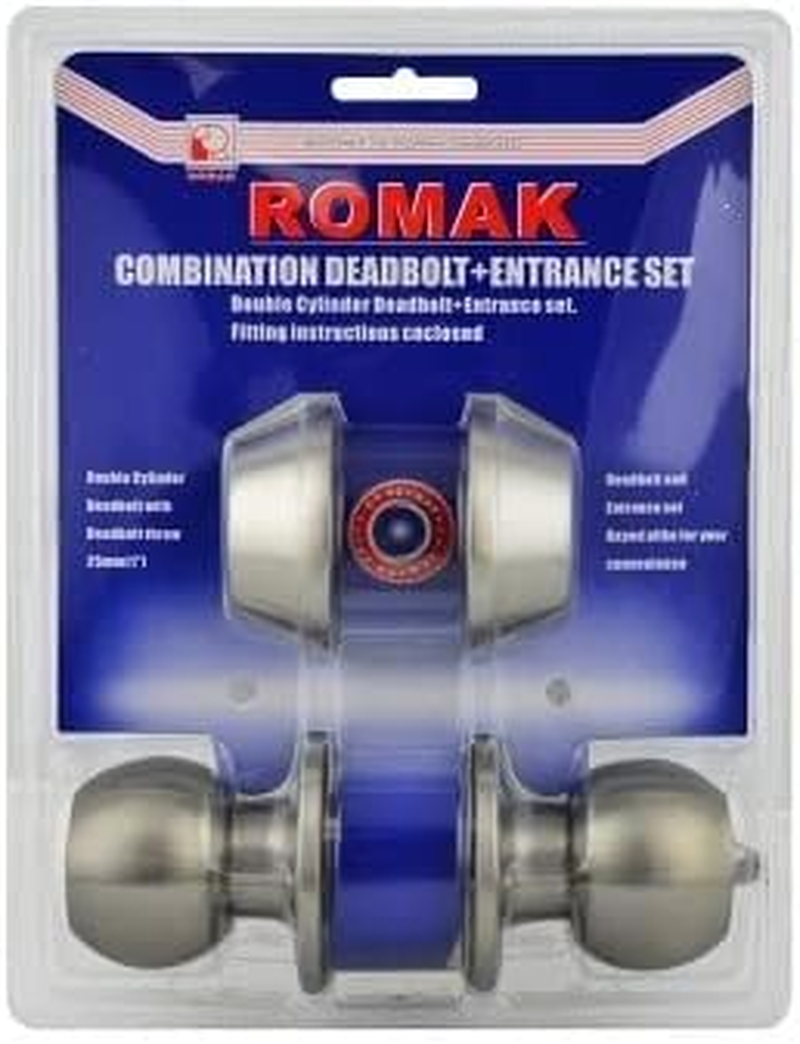 Romak 608510 Raymond Brushed Nickel Entrance and Deadbolt Combo Knob Set