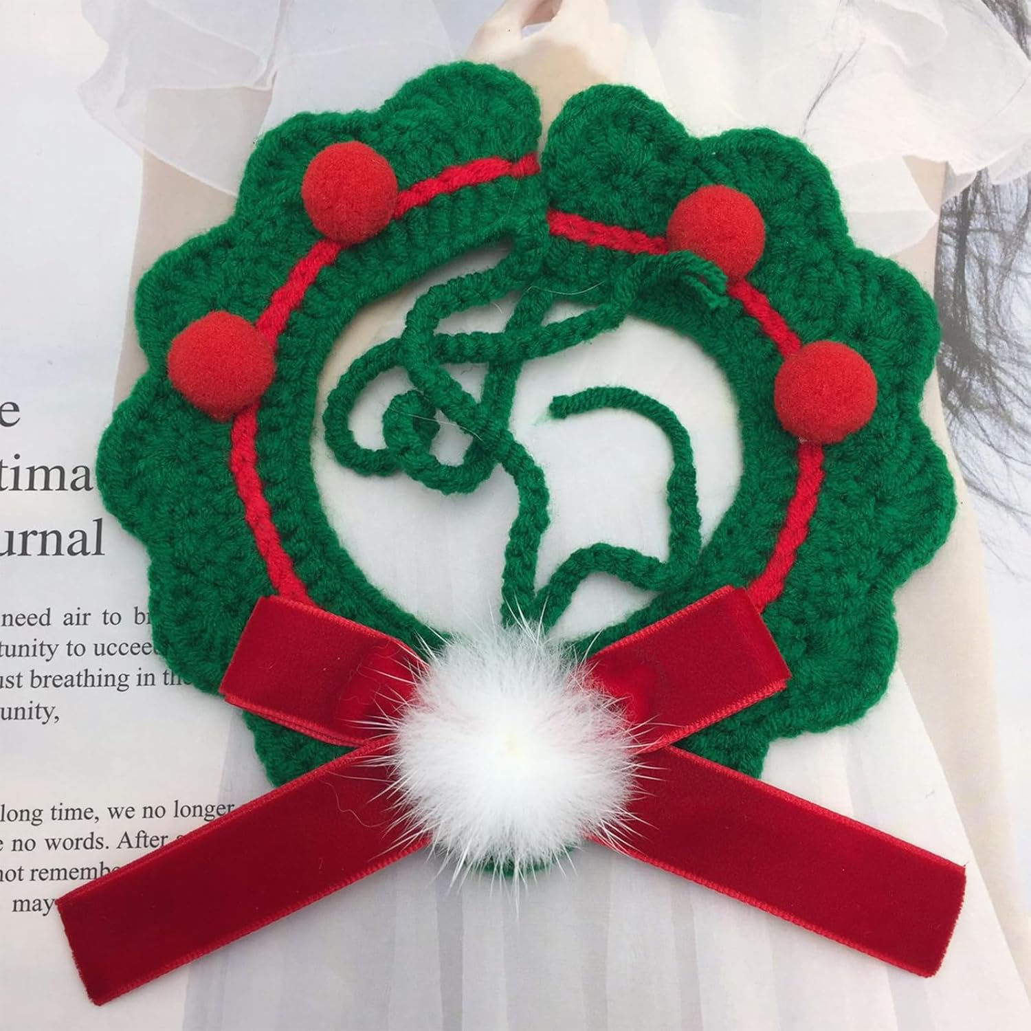Christmas Pet Collar Cat Puppy Christmas Hand Knitted Collar Bow Tie Cat Soft Adjustable Pet Scarf Winter Cat Neck Warmer Christmas Costume Gift for Puppies Cats (Green) image number 4