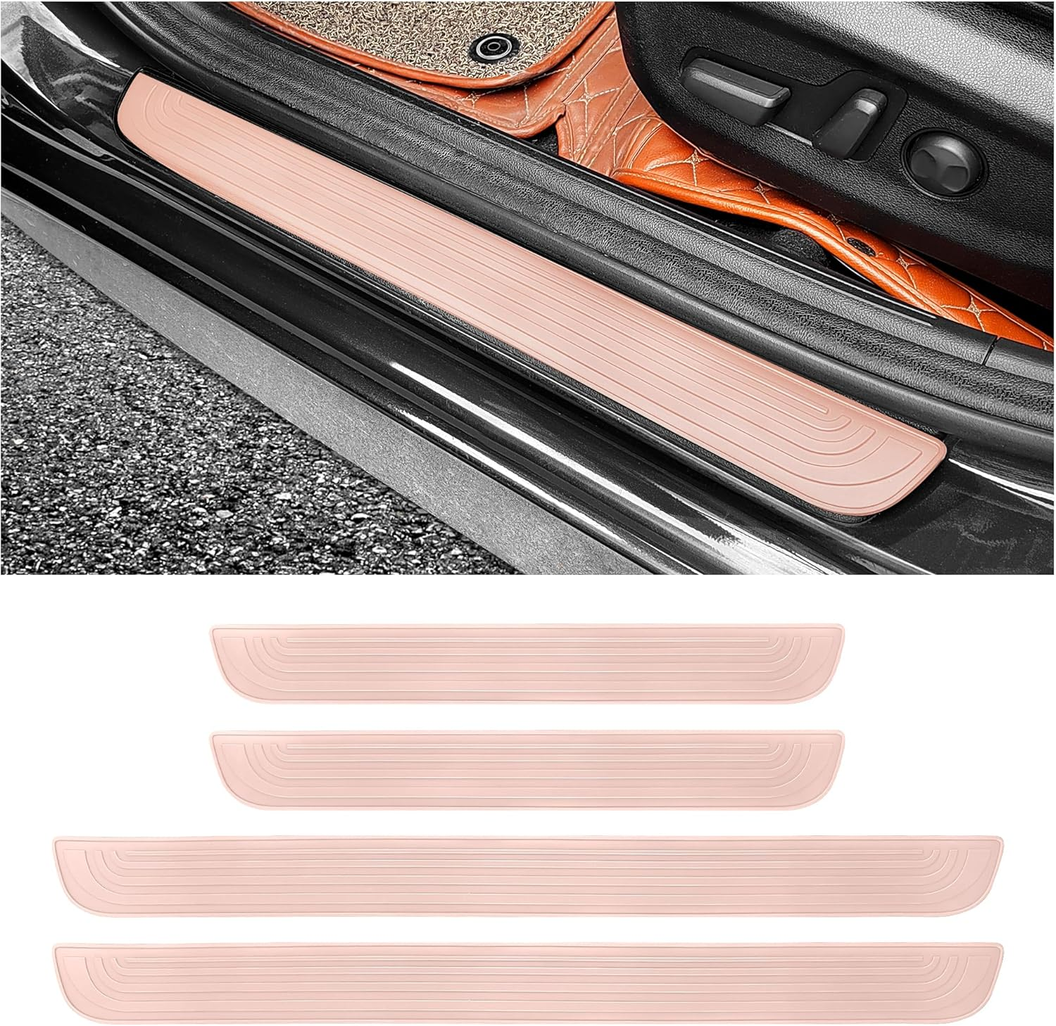 4PCS Car Door Sill Protector,Anti-Scratch Rubber Car Door Protector Edge Guards for Door Steps,Universal Waterproof Door Threshold Strips Exterior Accessories for Car Truck SUV (Black, Width 1.57")
