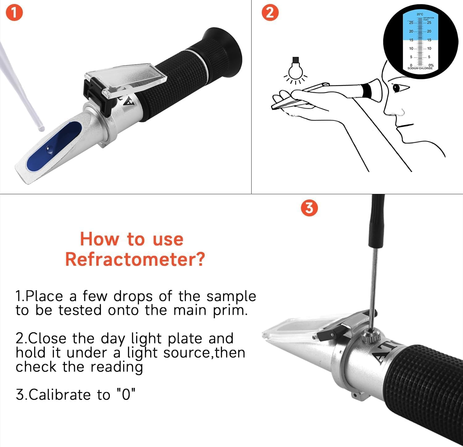 QUMOX 0&ndash;28% Salinity Refractometer with ATC, Optical Salt Meter for Sodium Chloride (Nacl) &ndash; Sea Water, Brine, Pickle, Food Processing &ndash; No Battery Needed, &plusmn;0.2% Accuracy