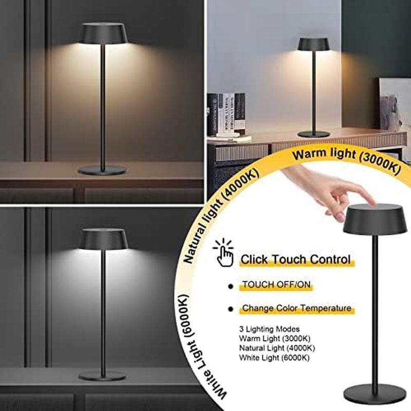 Klighten Pack of 2 LED Dimmable Battery Table Lamp Wireless Touch Metal Aluminium Battery Operated Black Table Lamp IP54 Waterproof Outdoor Portable Table Lamp for Indoor / Outdoor Use, 3000 K ~ 6000 image number 5