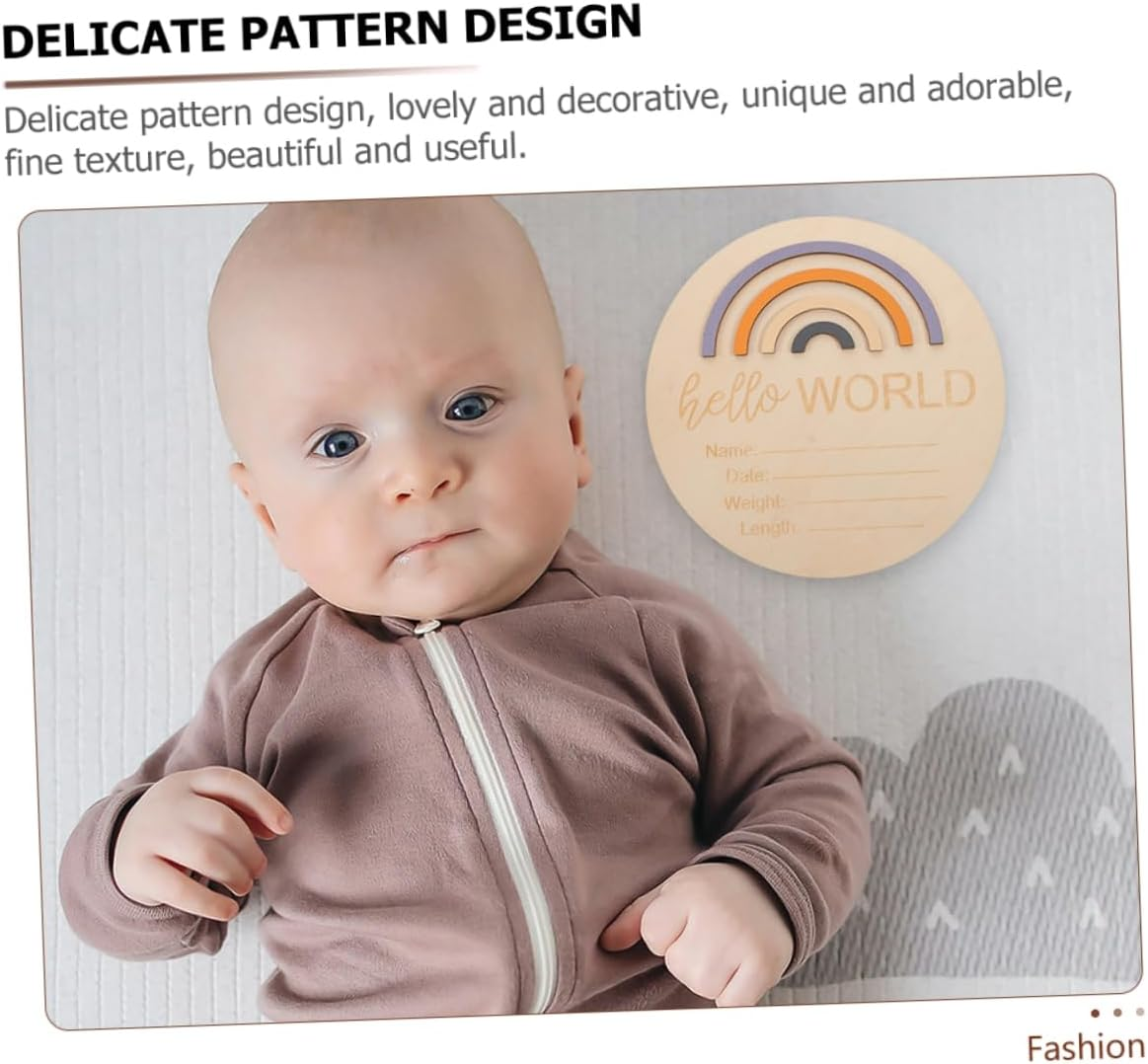 DECHOUS 2 Pcs Wooden Birth Announcement Sign round Newborn Name Plaques with Rainbow Design Durable and Easy to Use for Milestone Photography and Showers Random Color image number 3