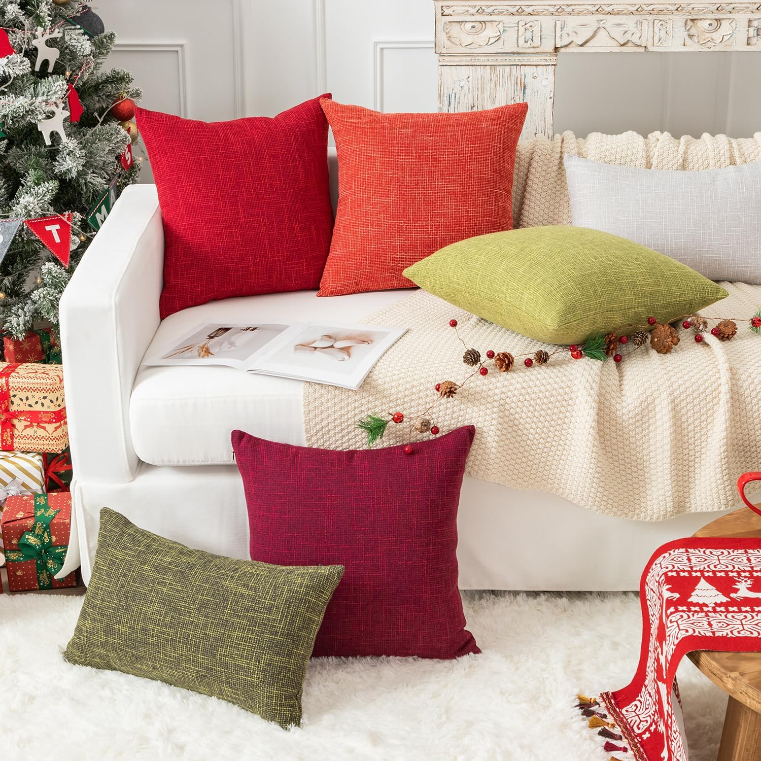 Kevin Textile Set of 2 Soft Linen Pillow Covers Decorative Throw Pillow Covers Square Cushion Case for Sofa Couch Home Decor 20X20 Inches Burnt Brick image number 1