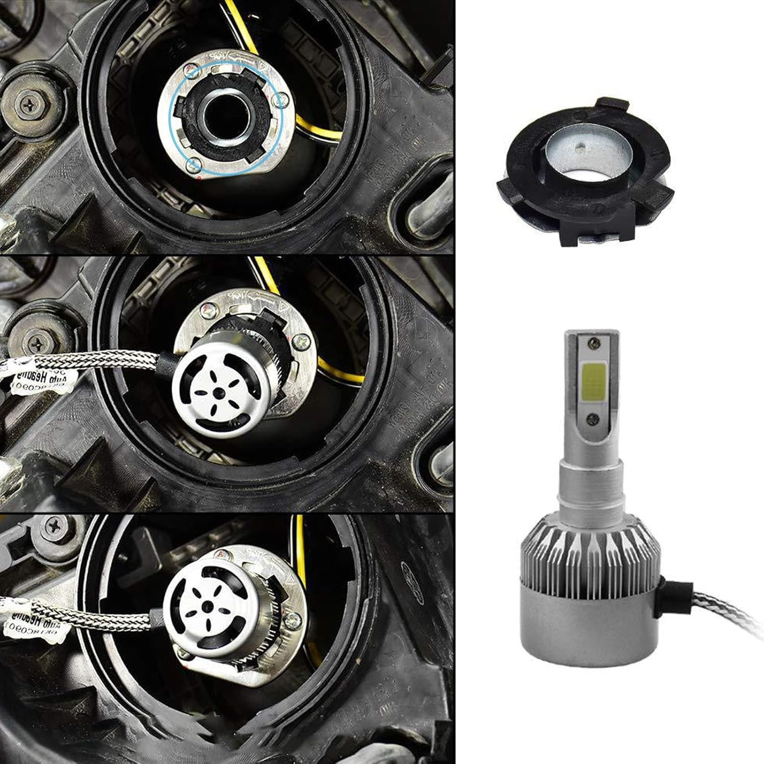 2 PCS Car Bulb Adapter, H7 Car LED Spotlight Holders, Car LED Bulb Holder Socket for Hyundai, Nissan, Kia (Black) image number 4