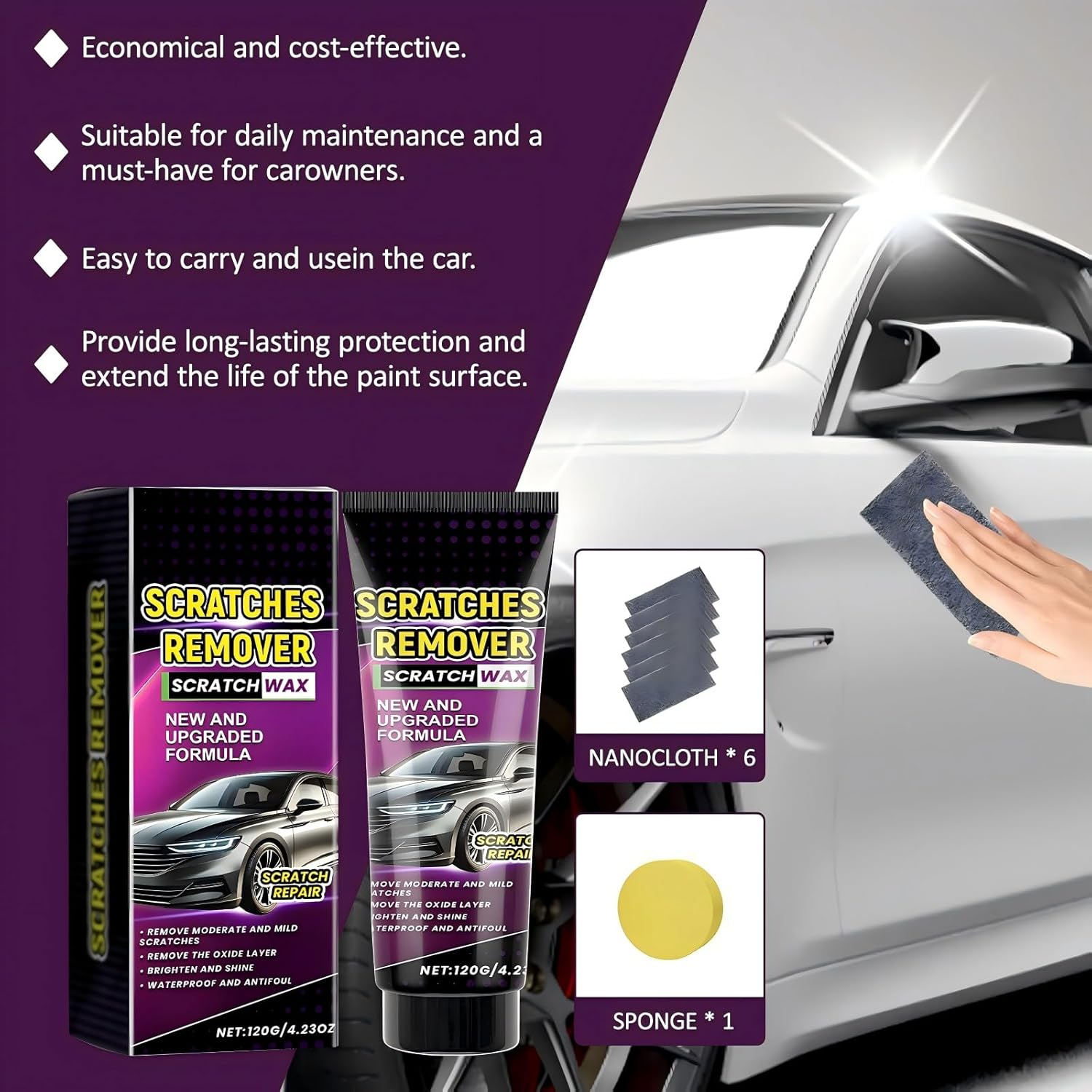 1PCS Nano Sparkle Cloth Car Scratch Remover 2025 Upgrade, Nanosparkle Cloth for Car Scratch Remover, Easy to Repair Paint Scratches,Water Spots Surface Polishing - 3Pcs Nano Car Scratch Remover image number 4