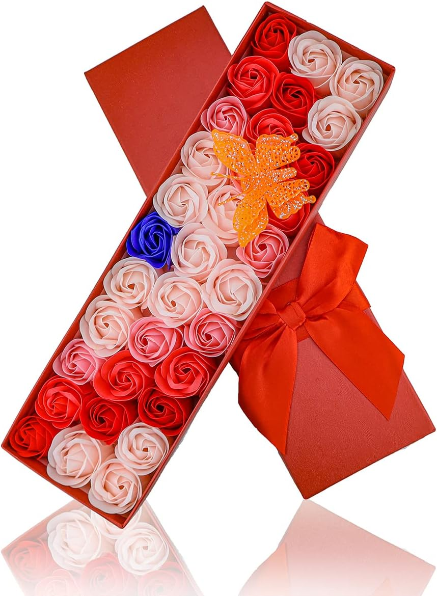 JIALEEY 33 PCS Floral Scented Bath Soap Rose Flower Petals, Plant Essential Oil Rose Soap Set Gifts Ideas for Her Women Girls Mom Valentine'S Day, Red Gift Box image number 6