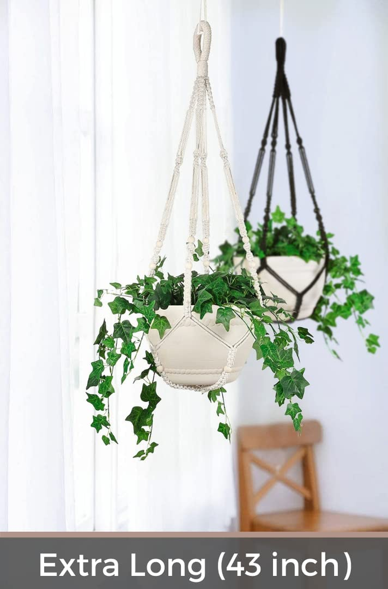 Shineloha 43 Inches Macrame Plant Hanger Large for up to 12 Inch Pot Extra Long + Hook | No Tassel, Cotton Rope Hanging Plant Holder with Swag Hook, NO Plant/Pot Included (White) image number 4