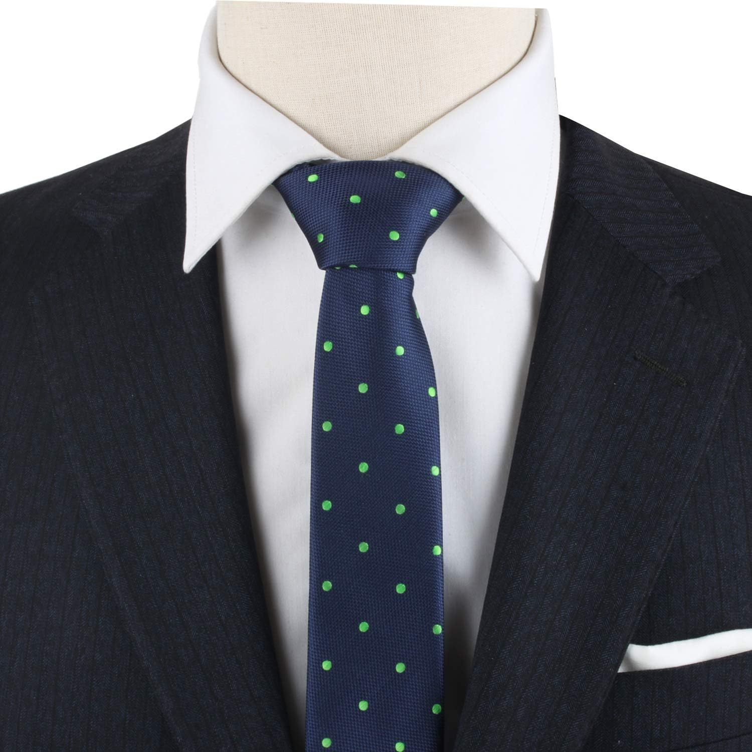 Navy Green Polka Dot Skinny Tie | Neckties for Men | Xmas Present for Men image number 4