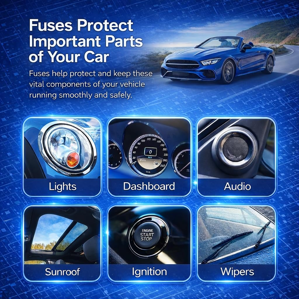 130-Piece Mini Car Fuse Assortment Kit, Automotive Assorted Blade Fuses, 1A-40AMP, Universal Fit for Cars Utes Boats Bikes Caravans (130Pcs: Mini)