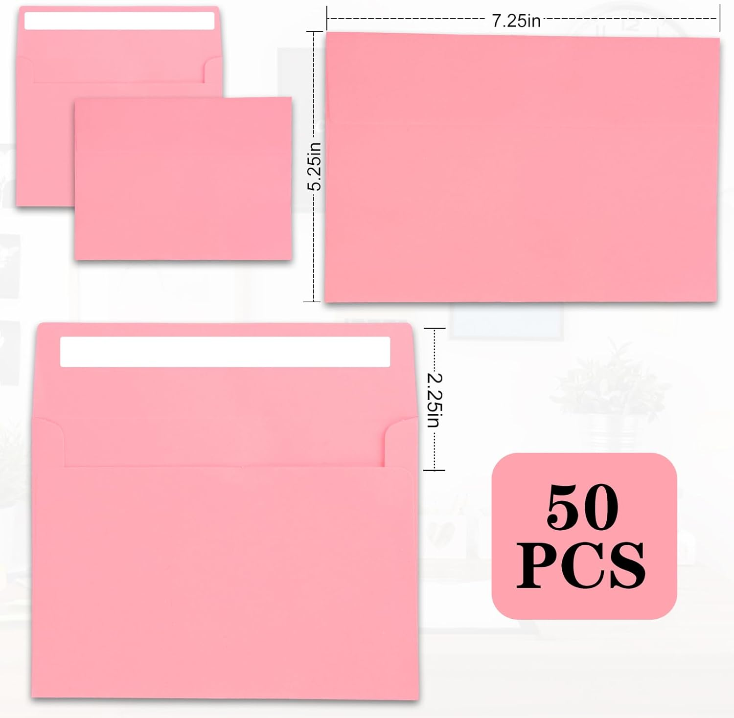 50Packs A7 Pink Envelopes 5X 7 Inch Card Envelopes,Self Seal for Weddings, Greeting Cards，Mailing， Invitations, Photos, Postcards image number 3