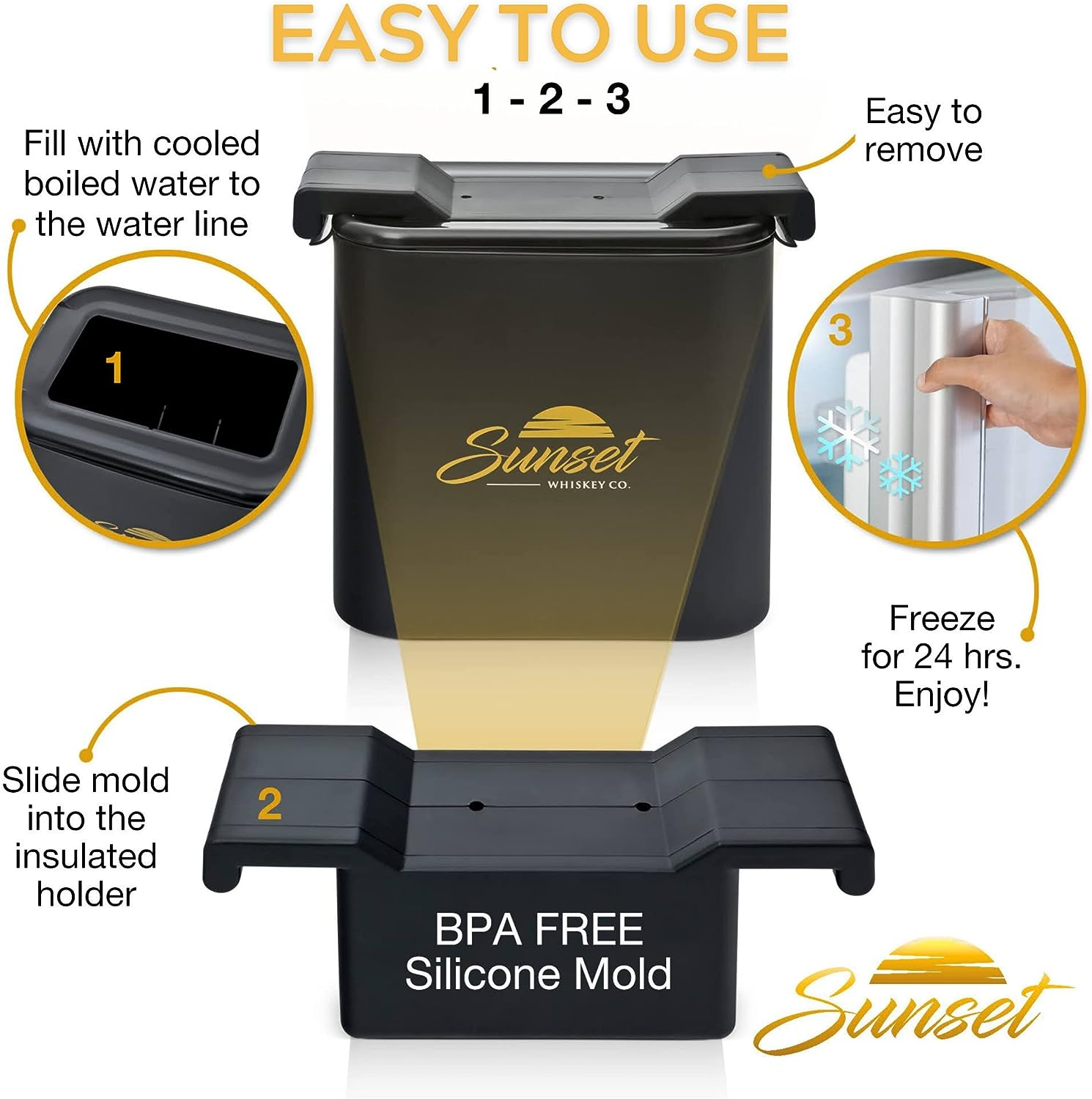 Sunset Clear Ice Ball Maker - Crystal Clear Whiskey Ice Ball Mold Large 5 Cm | Slow Melting Whiskey Ice Mold with Storage Bag | Clear Ice Ball Maker Mold | Whisky Sphere Ice Cube Mold | Ice Molder image number 2