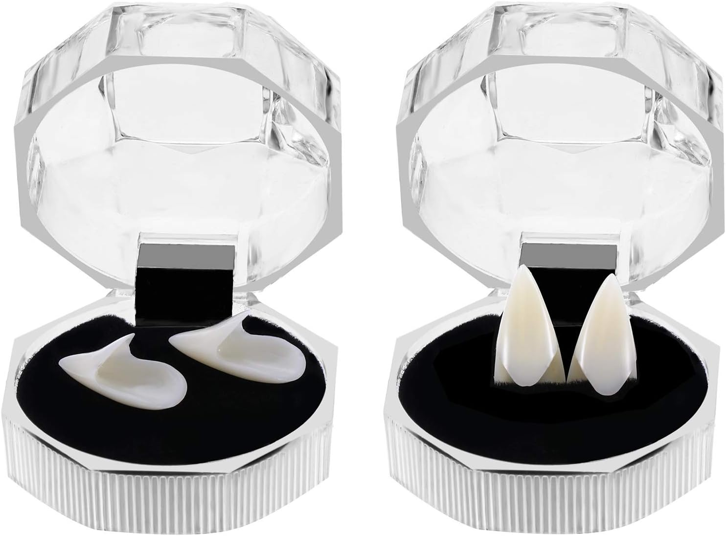 VOVEA Vampire Teeth Fangs, Fake Teeth Fangs Halloween Vampire Costume Accessories, Halloween Party Favors Anime Cosplay Accessories, 3 Pairs 3 Sizes with Adhesive