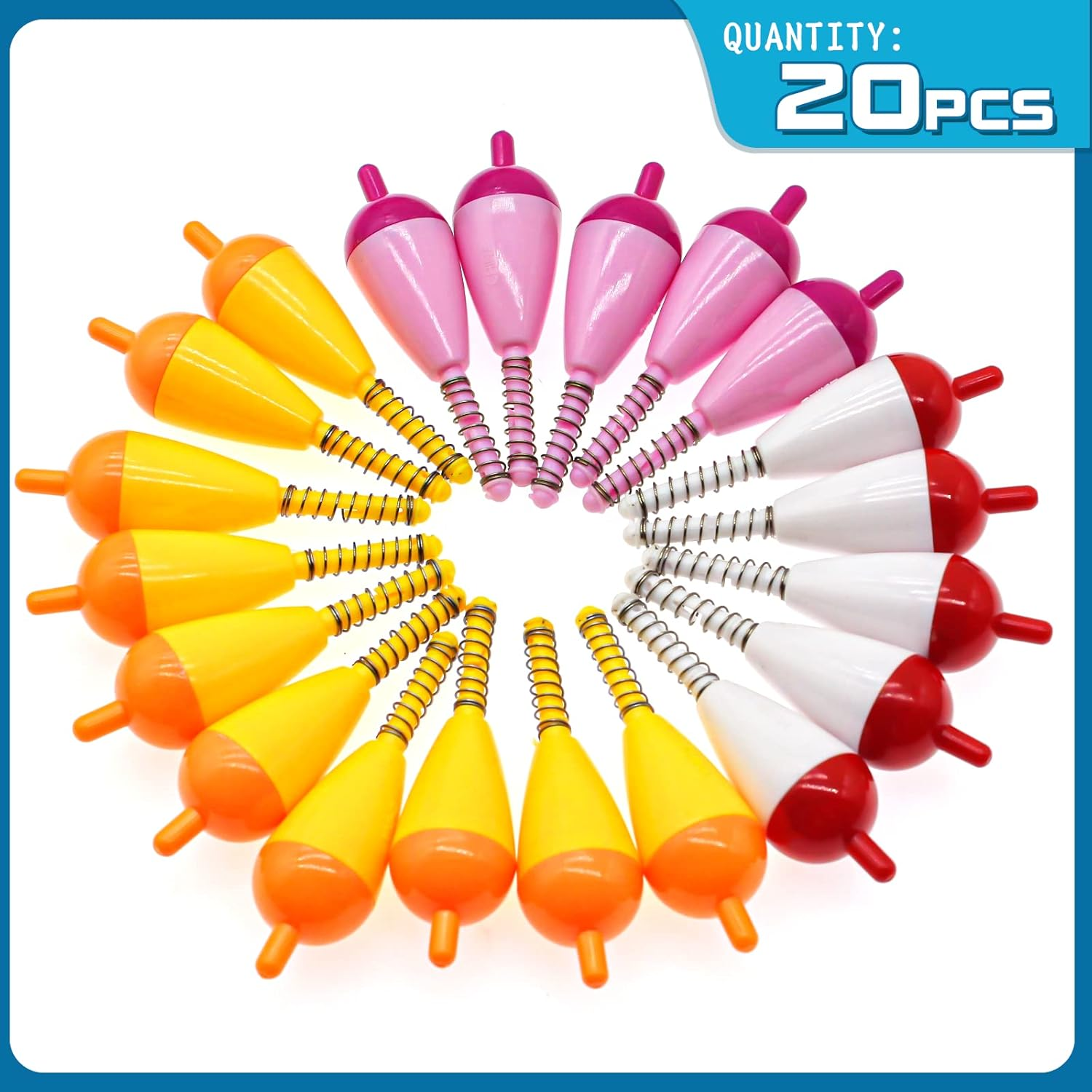 Gefischtter Fishing Bobbers and Floats Set - Foam Snap-On Float, Weighted Push Button Spring Oval Assortment - D-Weighted Fishing Floats 16Pcs image number 3