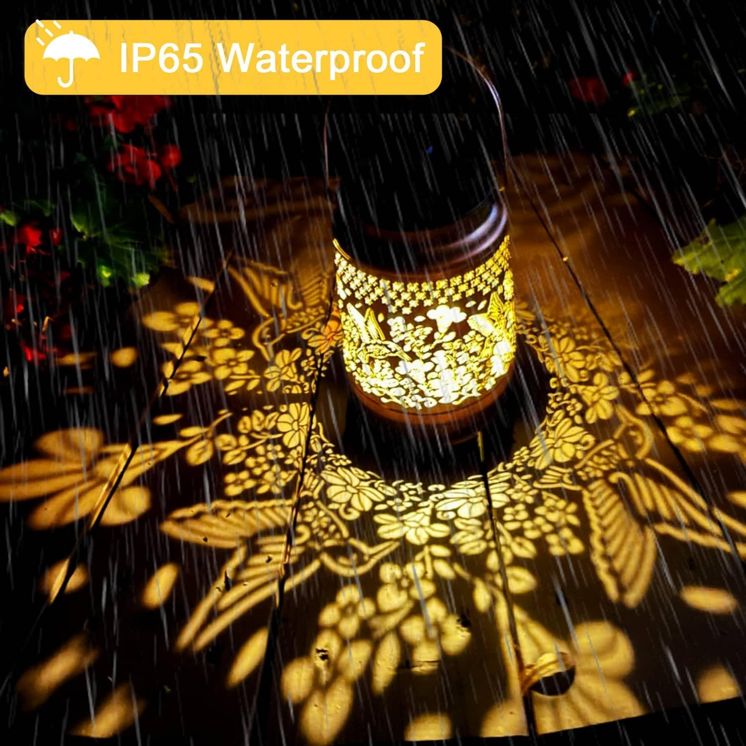 Joysing Solar Lights for Outdoor Hanging Pack of 2 Solar Lanterns for Outdoors, IP44 Waterproof Hummingbird Lantern, Garden Decoration, Metal Solar Garden Light, Vintage Solar Lantern for Patio, Lawn image number 6