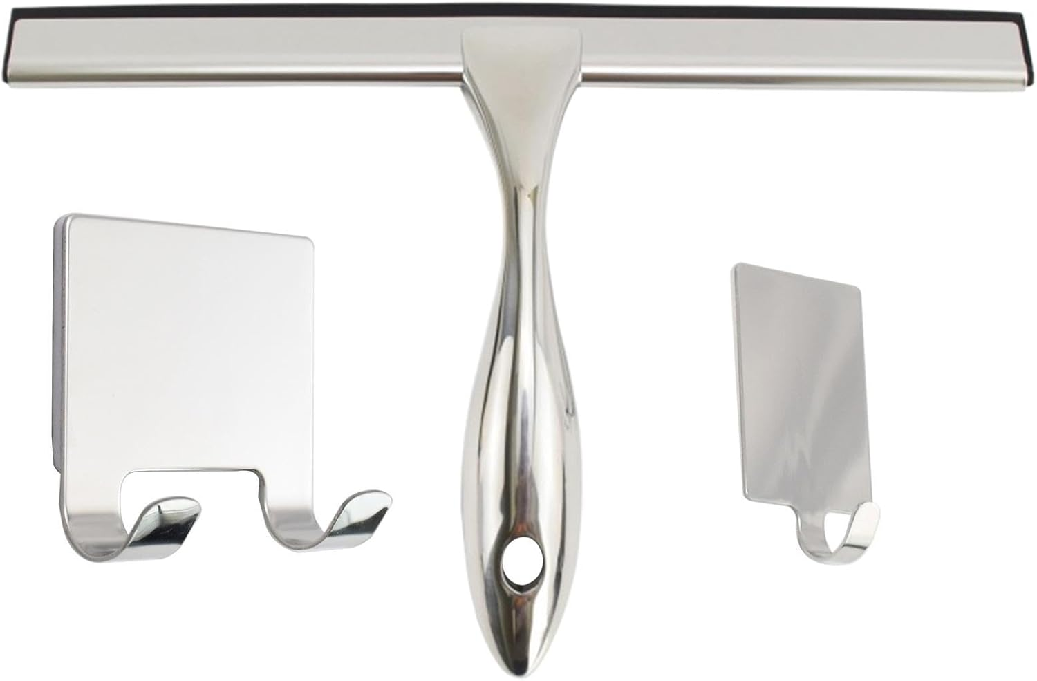 All Purpose Shower Squeegee, 10 Inch Stainless Steel Shower with Square Double Hook and Single Hook for Glass, Doors, Walls and Window image number 3