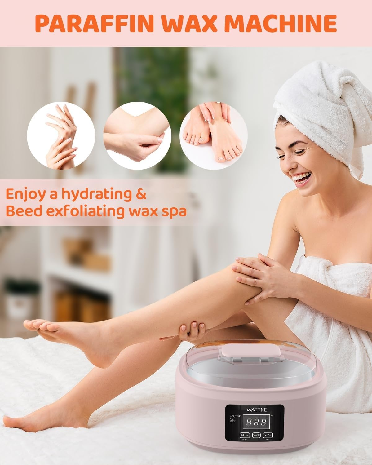 WATTNE Paraffin Wax Refills - 4.4 Lbs Use in Paraffin Wax Machine for Hand and Feet,Relieve Stiff Muscles and Pain, Deeply Hydrates Skin (Peach) image number 2