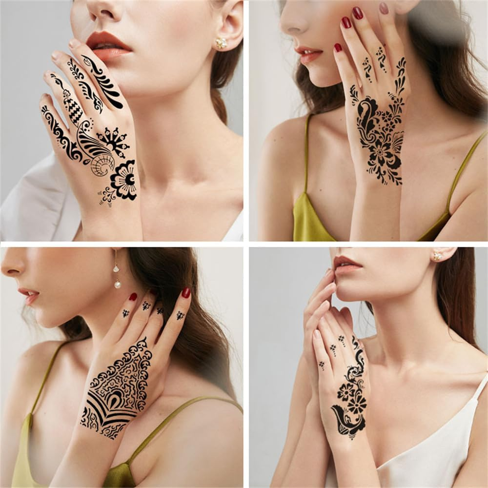 6Pcs India Henna Temporary Tattoo Stencils Kit for Hand Leg Feet Decal Art Tool