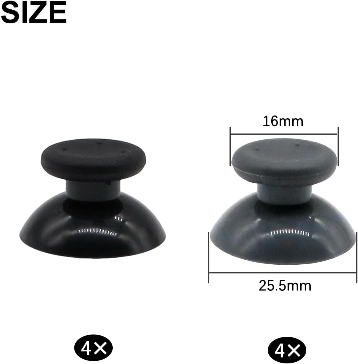 RIBHNXHI 8Pcs Joystick Caps Replacement - Compatible with Xbox 360 Controller, ABS Thumb Stick Caps Gamepad Rocker Cover 16X25.5Mm, Essential Accessories for Enhanced Gaming Experience (Black&Grey) image number 2