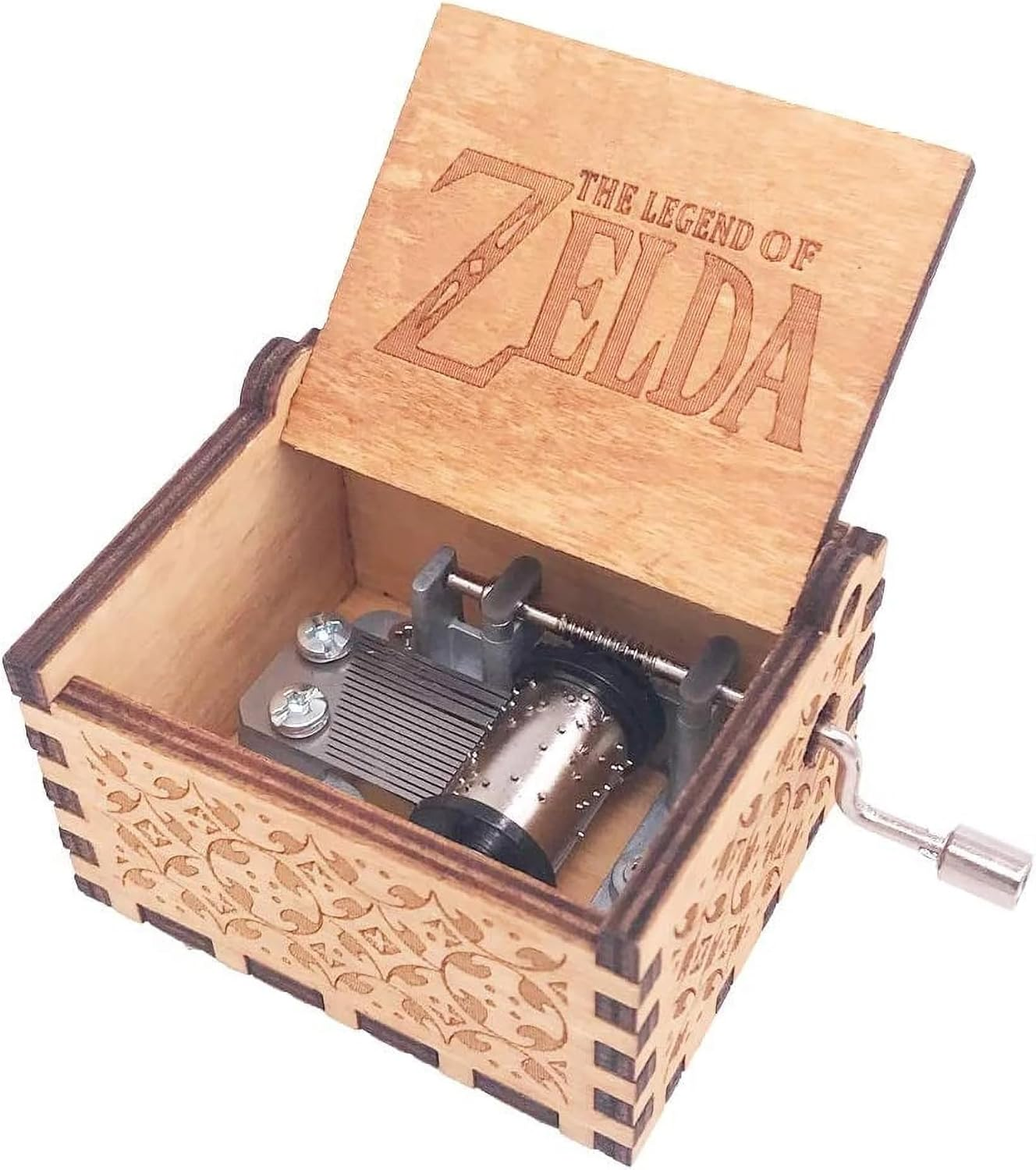 Music Box Hand Crank Musical Box Carved Wooden,Play :Song of Storms from Ocarina of Time,Brown image number 2