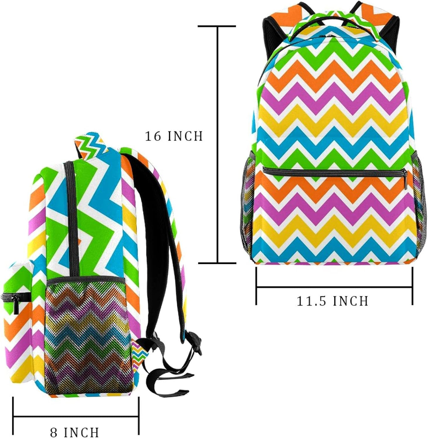 Colorful Zigzags Backpack Students Shoulder Bags Travel Bag College School Tote Backpacks image number 1