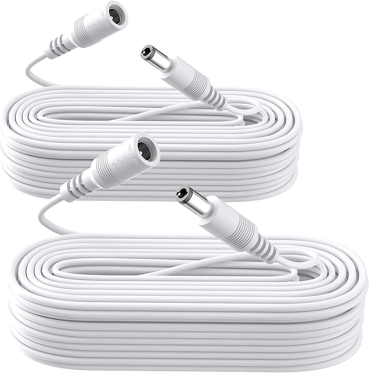 2 Pack Power Extension Cable,2Pcs DC 12V Power Adapter Extension Cord, 10M 33Ft 2.1Mm X 5.5Mm, Compatible with 12V DC Adapter Power Supply or Wall Charger for CCTV Security Camera IP Camera(White)