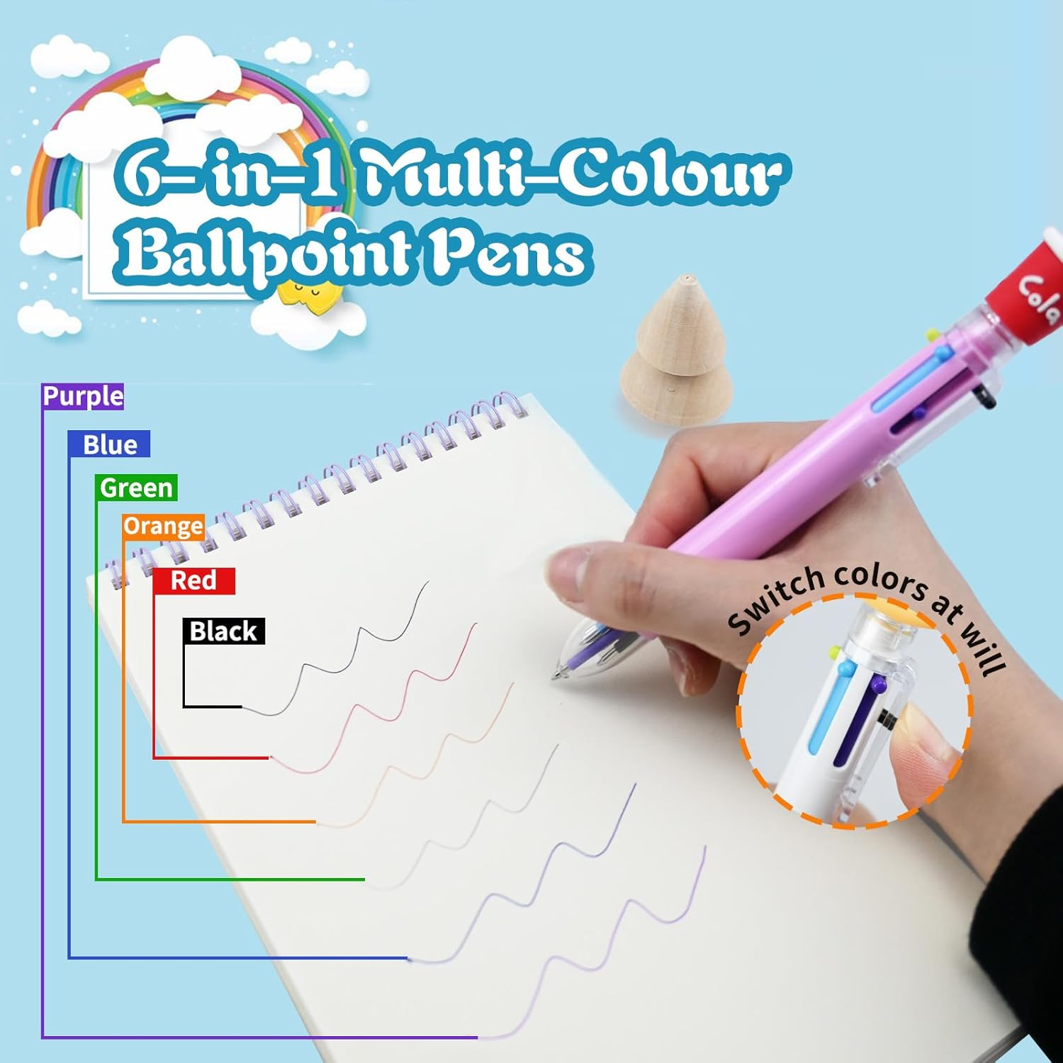 6 PCS Multicolor Ballpoint Pens, 6-In-1 Retractable Gel Ink Pen, Cute Pens Multicolored for Kids Adult Students Writing Journaling, Colored Pens Fine Point for Nurse Planner Gifts Party Favor Gifts image number 2