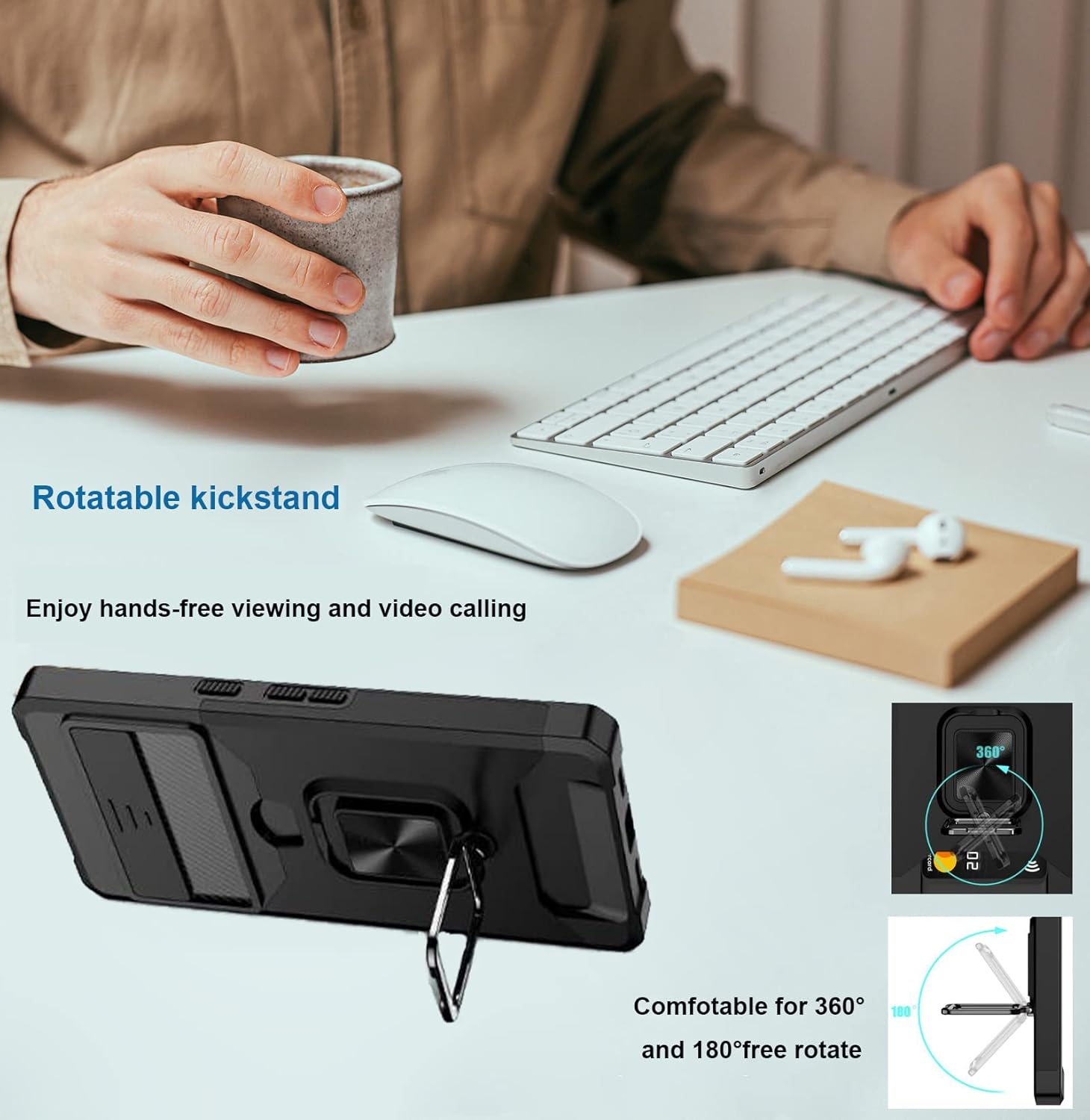 For Google Pixel 6A Case with [Card Holder[ and [Slide Camera Cover] and [360&deg; Rotate Ring Kickstand] Heavy Duty Protective Phone Cover Case for Pixel 6A 5G 6.1"-Black image number 3