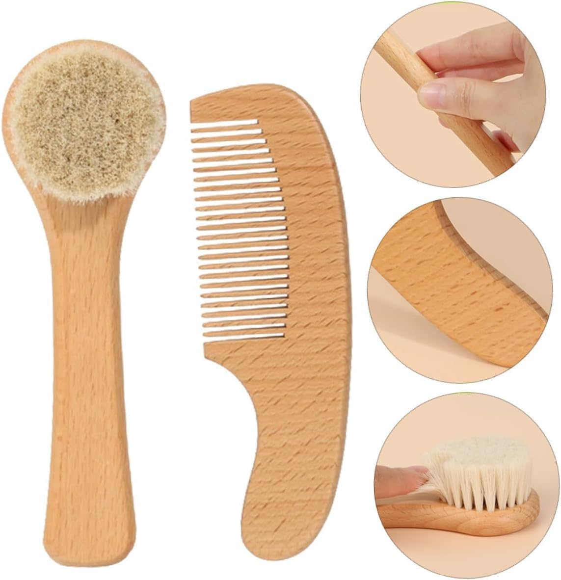 Wooden Baby Hair Brush and Comb Set, 2 Piece Wood Newborn Baby Hair Brush Set,Soft and Gentle Newborn Baby Brush and Comb Set, Soft Gentle Bristles, for Newborns image number 5
