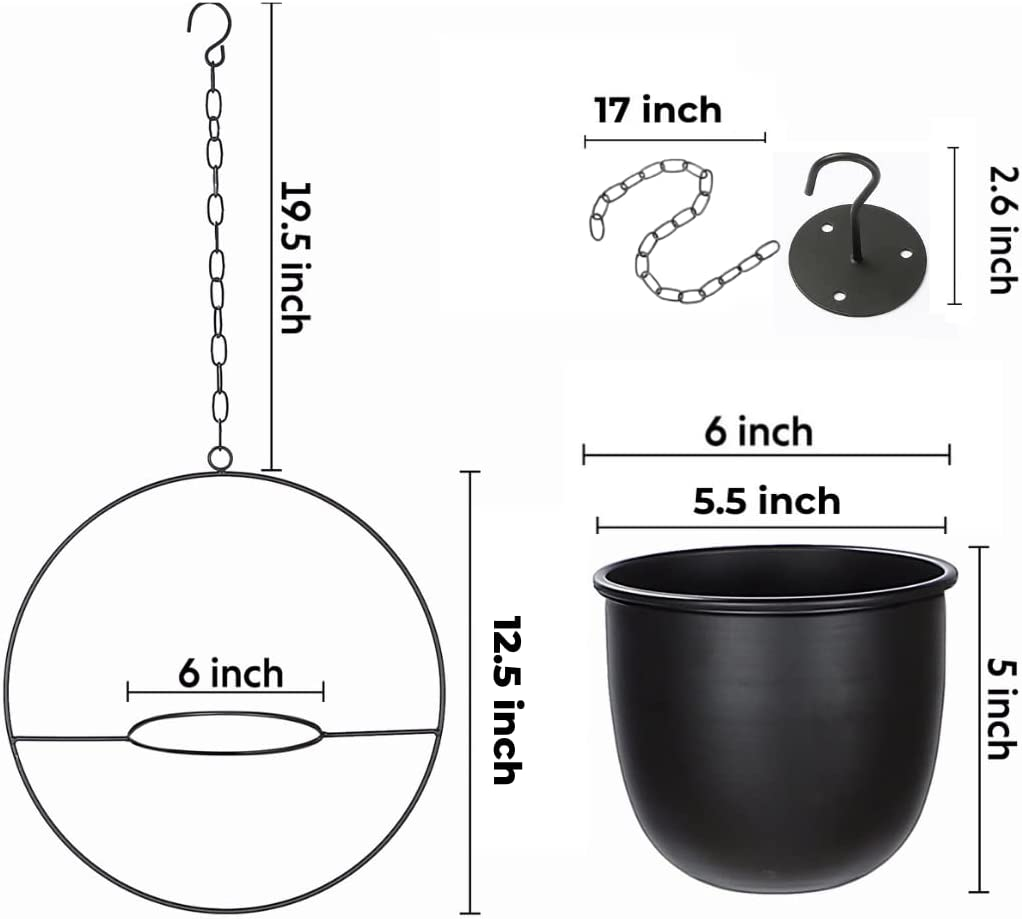 Shineloha Boho Hanging Planters for Indoor Plants with 5.5" Pot (Detachable) + Hook + Chain | Hanging Planters Indoor, Ceiling Planters, Mid Century Planter for Indoor & Outdoor, NO Plant Incld image number 2